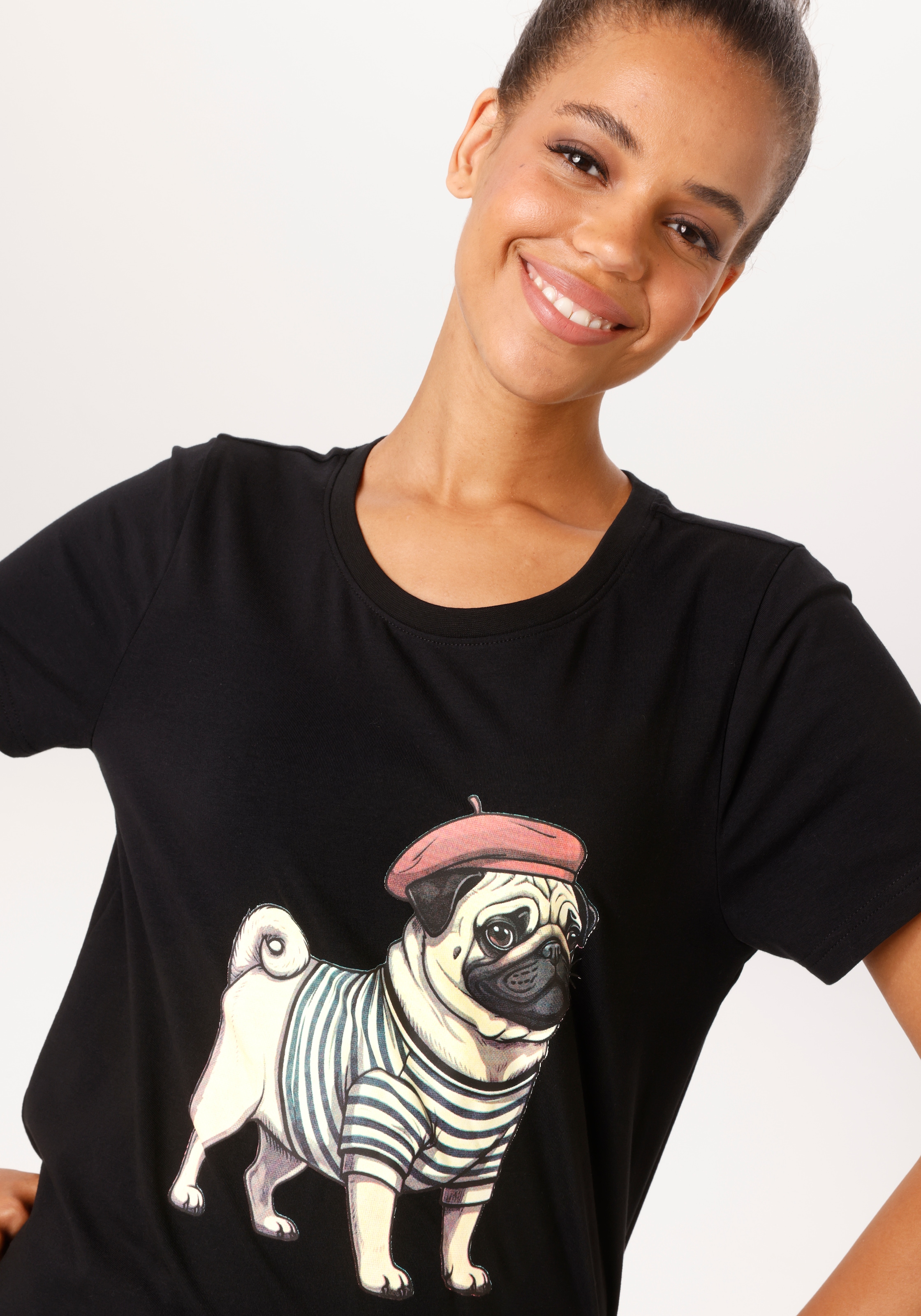 Aniston CASUAL T-Shirt mit Dackel oder Mops bedruckt - du hast die Wahl