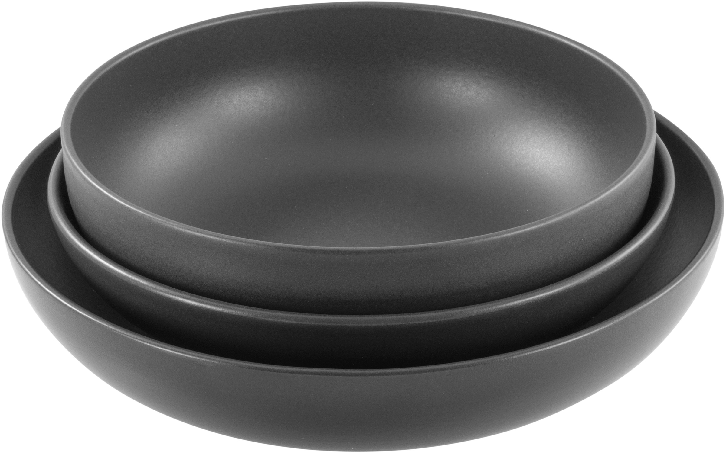 CreaTable Servierschale »Uno black, Servierschalen Set 3-tlg« 3 Stk. aus Steinzeug Seidenmatte Spezialglasur, Harmonisch ausbalanciert
