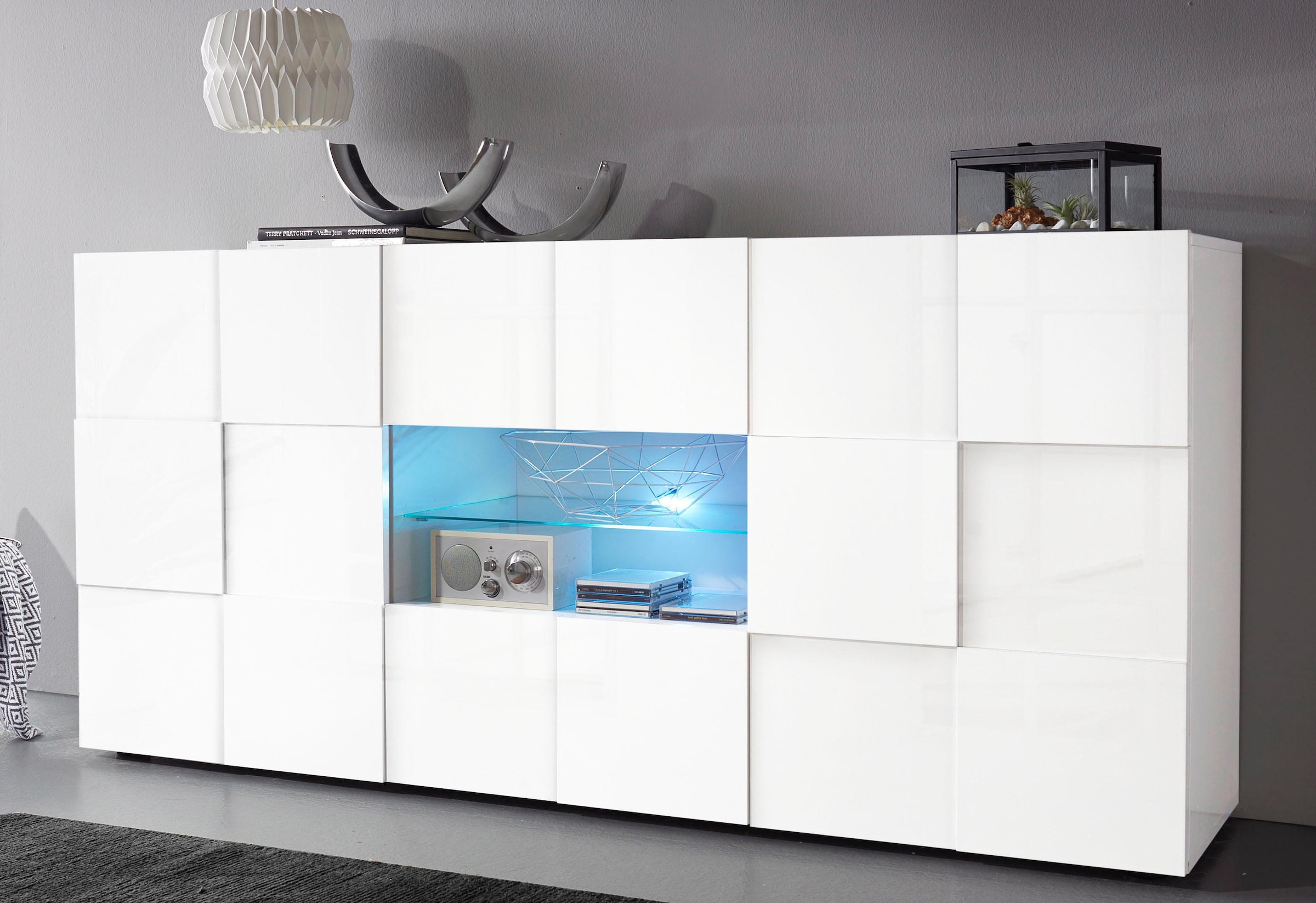 INOSIGN Sideboard »Dama Breite 181, Kommode 2 Türen u. 2 Schubkästen, Anrichte«, Front in 3D-Optik, viel Stauraum, verschiedene Farben
