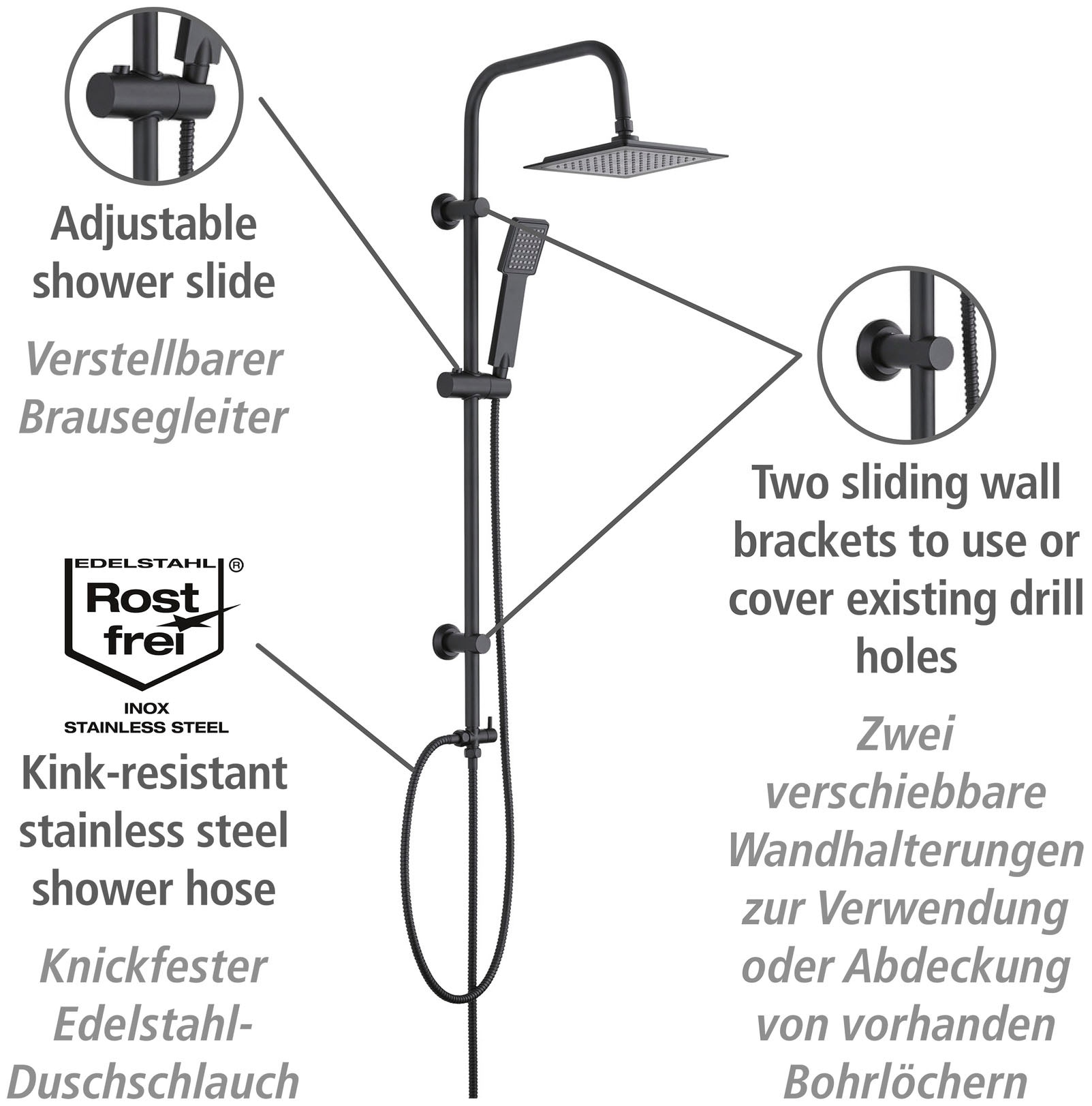 WENKO Duschsystem »Cuadro«, mit Regendusche und Handbrause