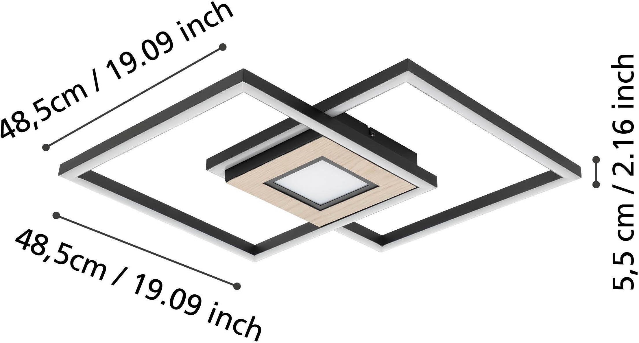EGLO Deckenleuchte »Marinello Deckenlampe, Wohnzimmerlampe aus Metall, Holz und Kunststoff« LED-Modul 1 Stk. Kaltweiß | Neutralweiß | Warmweiß Wand-/Deckenleuchte - L48,5 x B48,5 x H5,5 cm - schwarz, braun