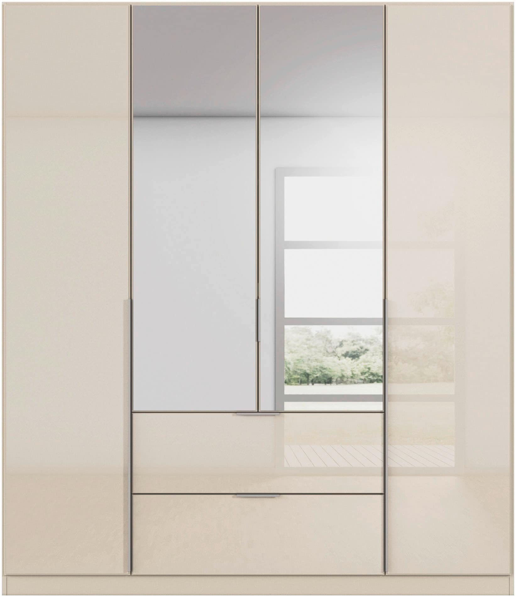 rauch Drehtürenschrank »Kleiderschrank Kleiderschränke Schrank Garderobe AGORDO mit Glasfront«, (in zwei Griff-Farben mit Glasfront), mit Außenschubkästen, in 6 Breiten und 2 Höhen MADE IN GERMANY