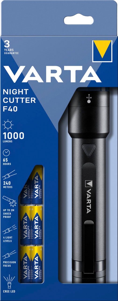 VARTA Taschenlampe »Night Cutter F40 Premium«, (Set), 1000 Lumen Leuchtstärke, vier Leuchtmodi, schwarz