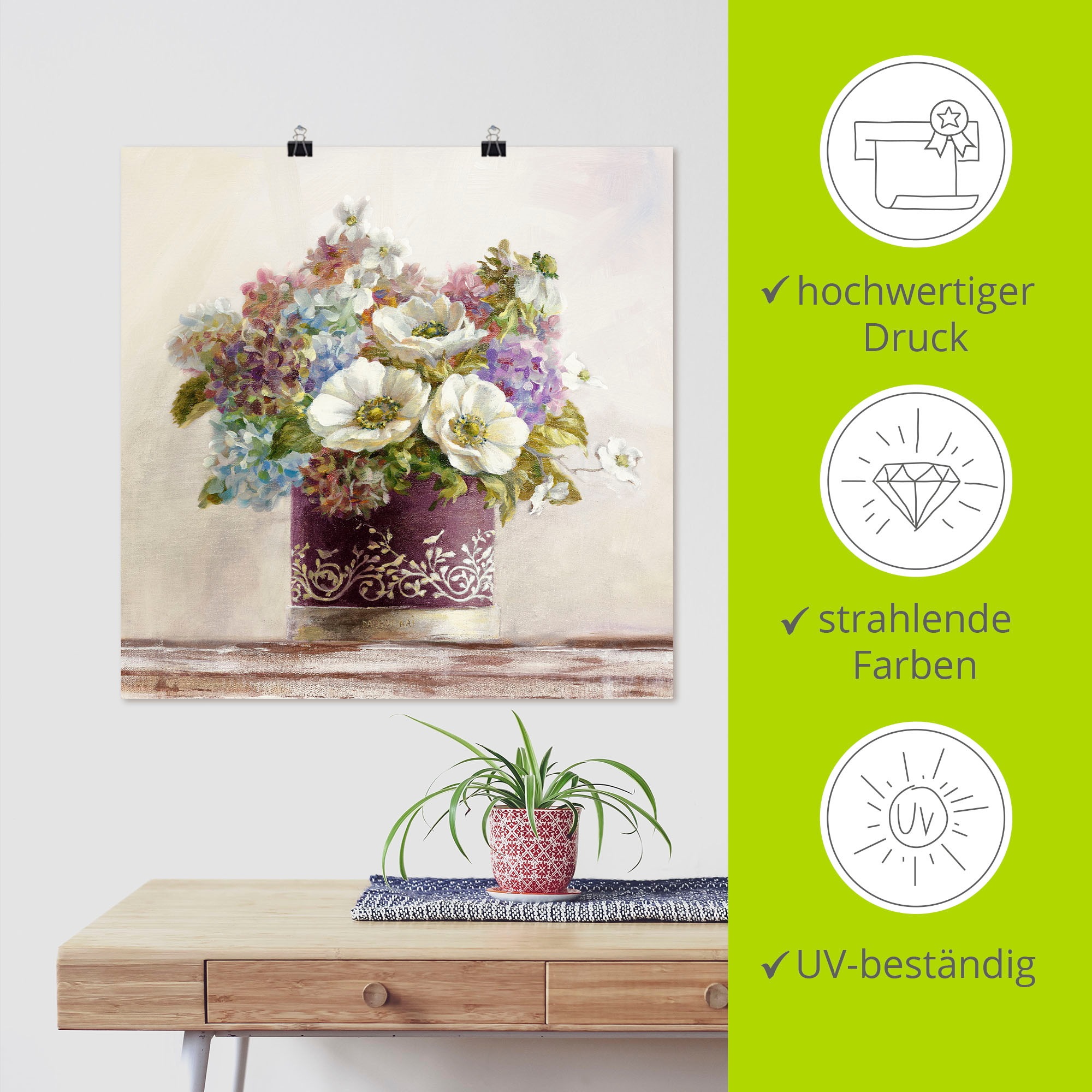 Artland Wandbild »Anemonen in Auberginer Hutschachtel« 1 Stk. tlg. als Leinwandbild, Poster, Wandaufkleber in verschied. Größen