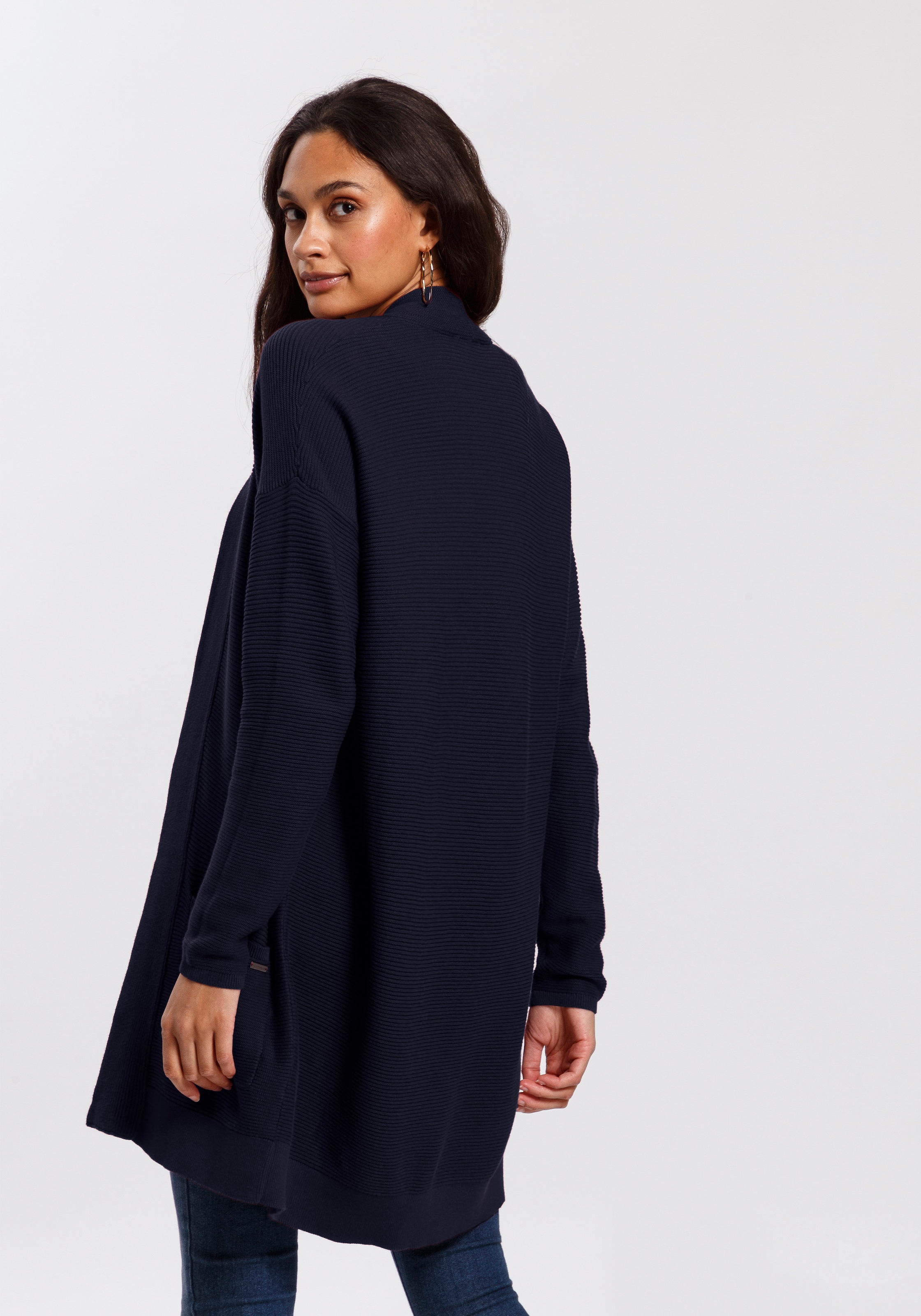 TOM TAILOR Longstrickjacke aus Rippstrick mit aufgesetzten Taschen