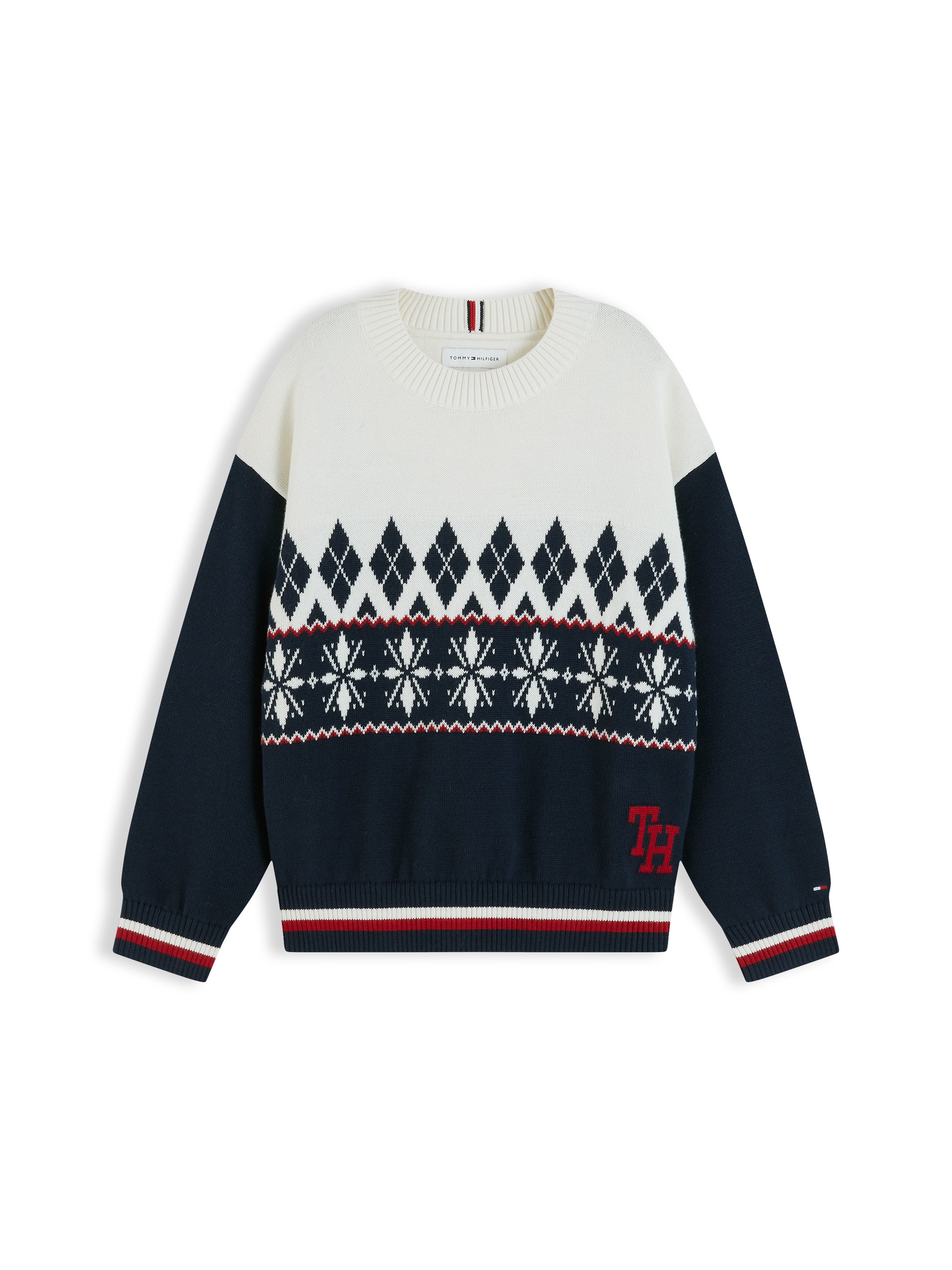 Tommy Hilfiger Strickpullover Intarsien-Strick, reine Baumwolle, Kinder bis 16 Jahren