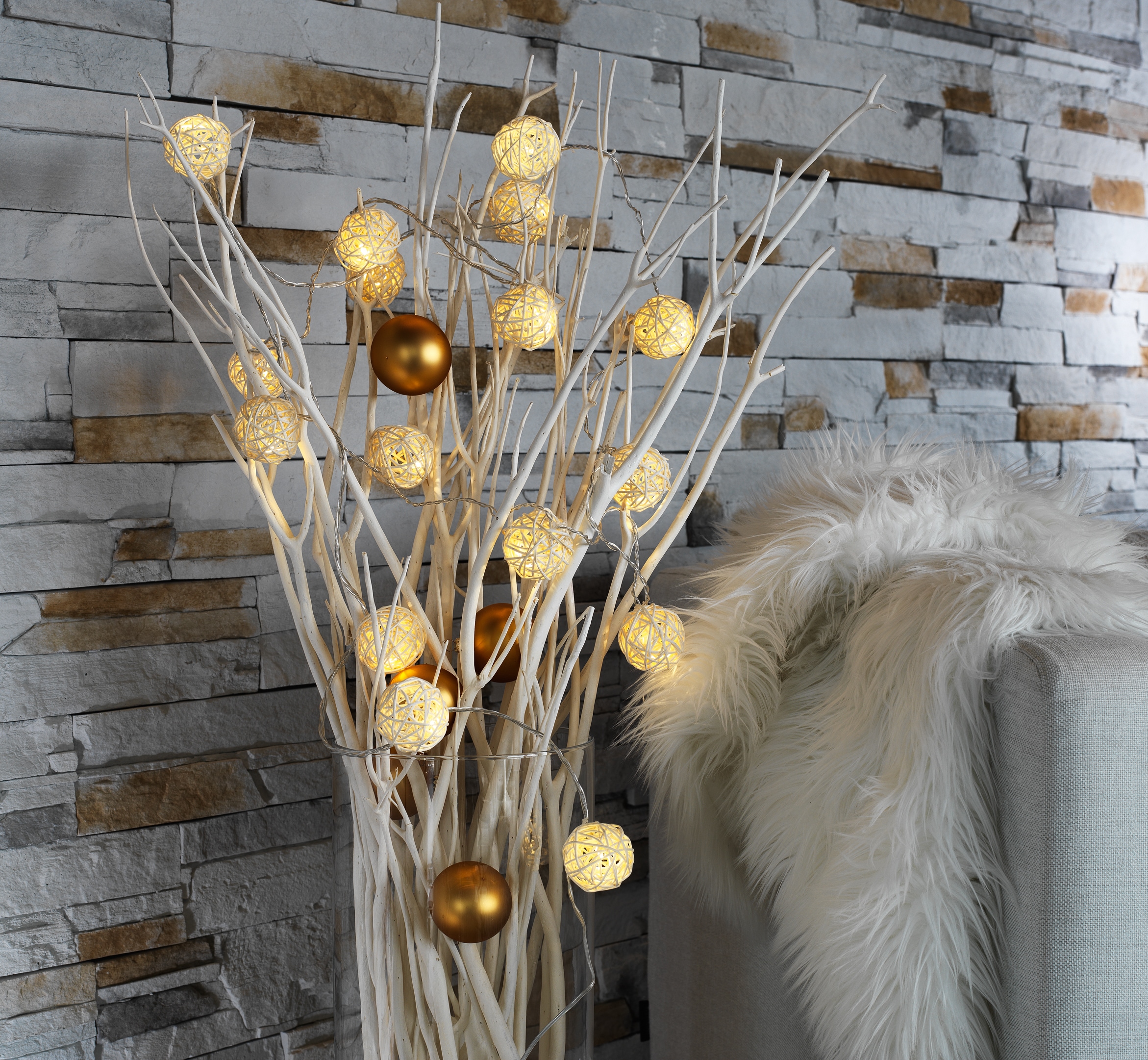 KONSTSMIDE LED-Lichterkette »Weihnachtsdeko«, 16 St.-flammig, 16 LED Dioden Rechnung auf Dekolichterkette, bestellen Zweigen, Kugeln aus geflochtenen