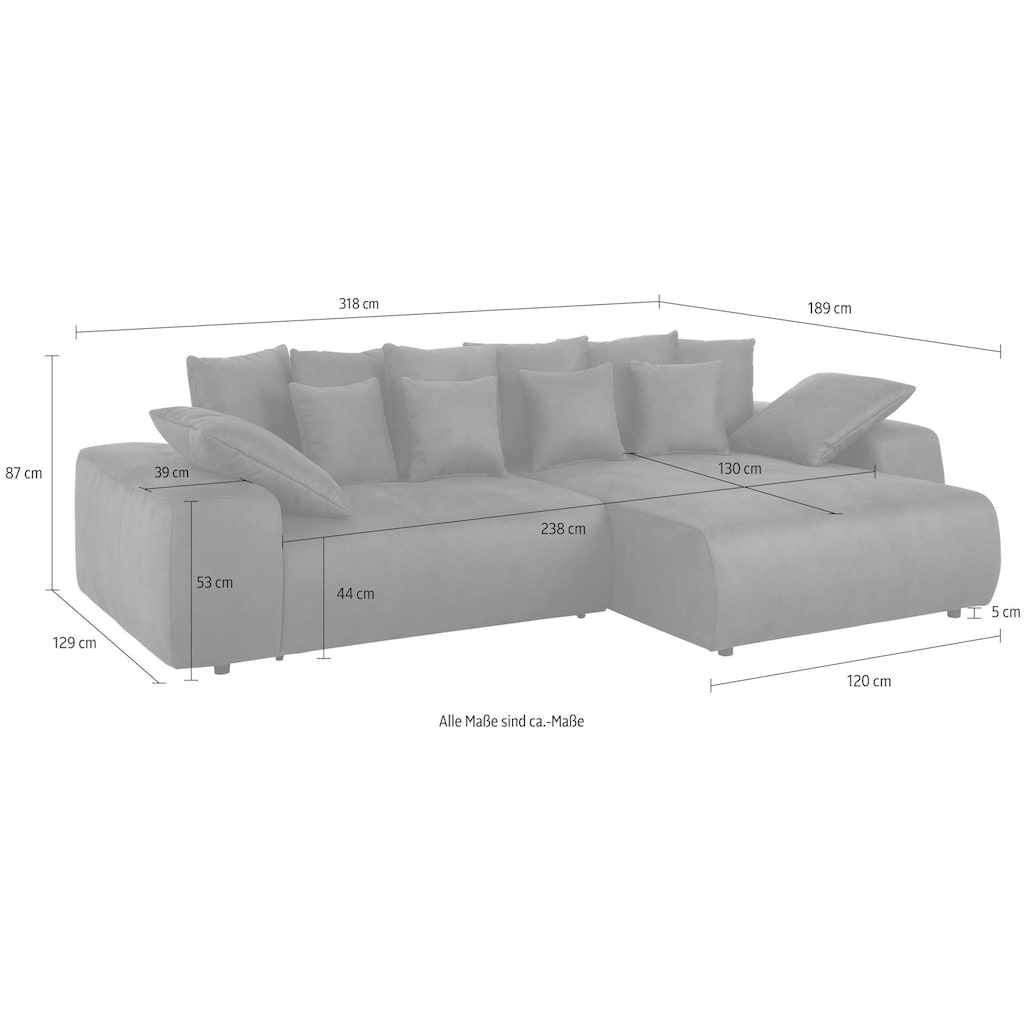 Home affaire Ecksofa Sundance, bei Bettfunktion mit Topper, incl. Zier- und Rückenkissen