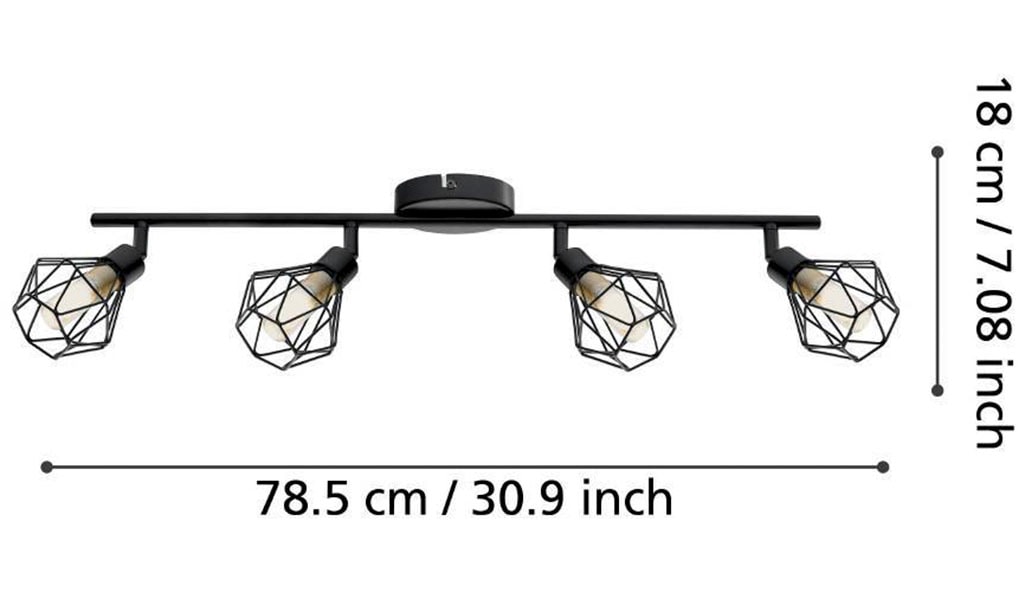 EGLO Deckenspot »ZAPATA 1«, 4 flammig, Leuchtmittel G9 | LED wechselbar, Deckenleuchte, Deckenspot aus Stahl, Schwarz, Glas: amber, Fassung: G9