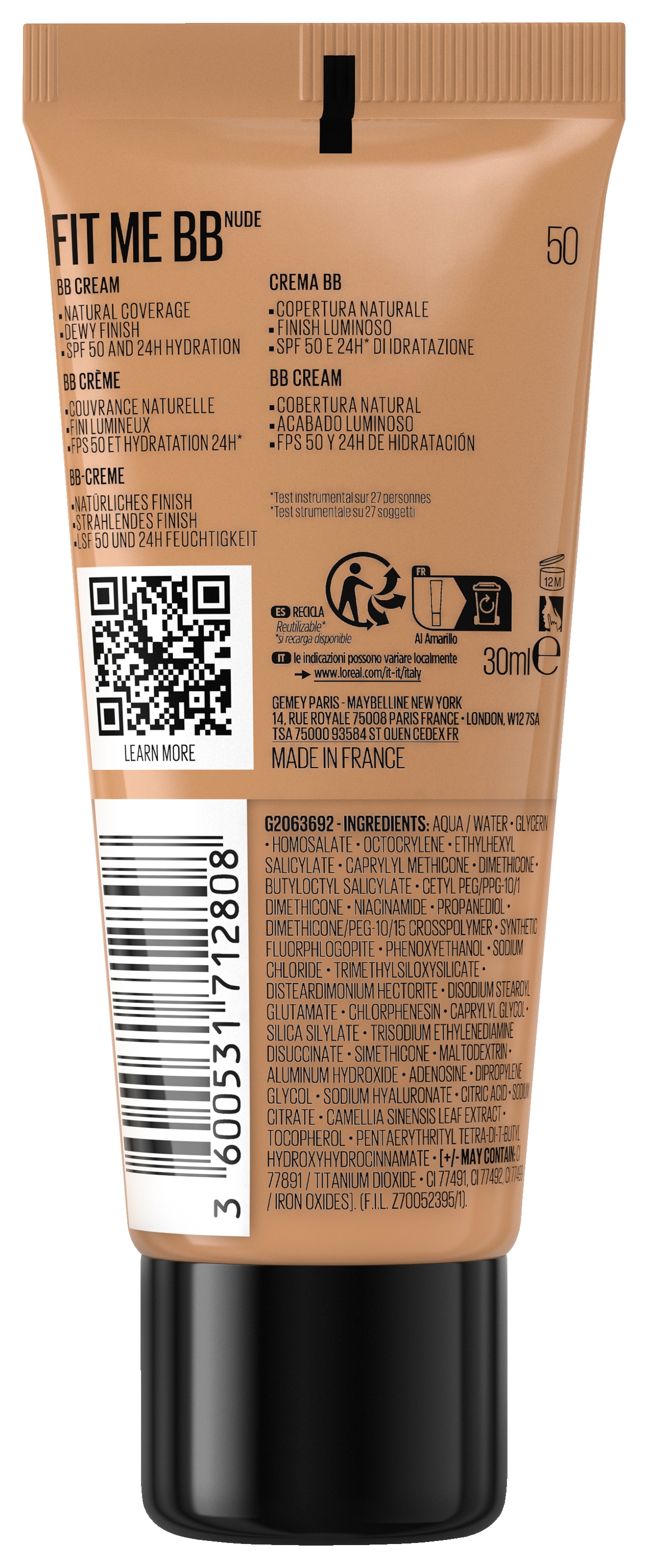 MAYBELLINE NEW YORK Make-up »Maybelline New York Fit me Nude BB Cream« mit Lichtschutzfaktor