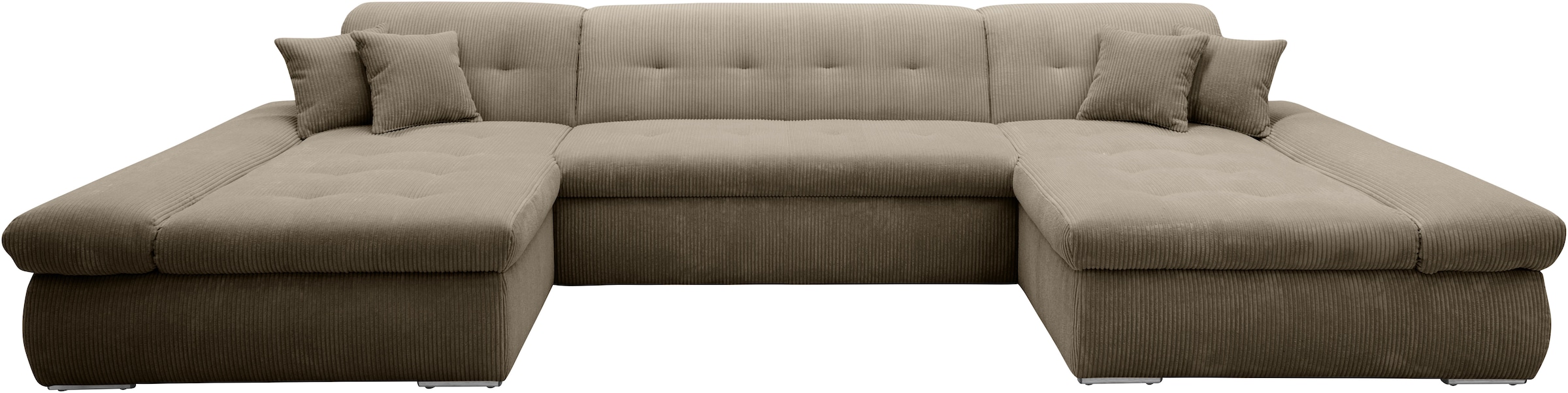 DOMO collection Wohnlandschaft »Moric wahlweise mit Bettfunktion und Armteilverstellung, XXL«, U-Form, beidseitig mit Recamiere, incl. Zierkissen, Cord-Bezug