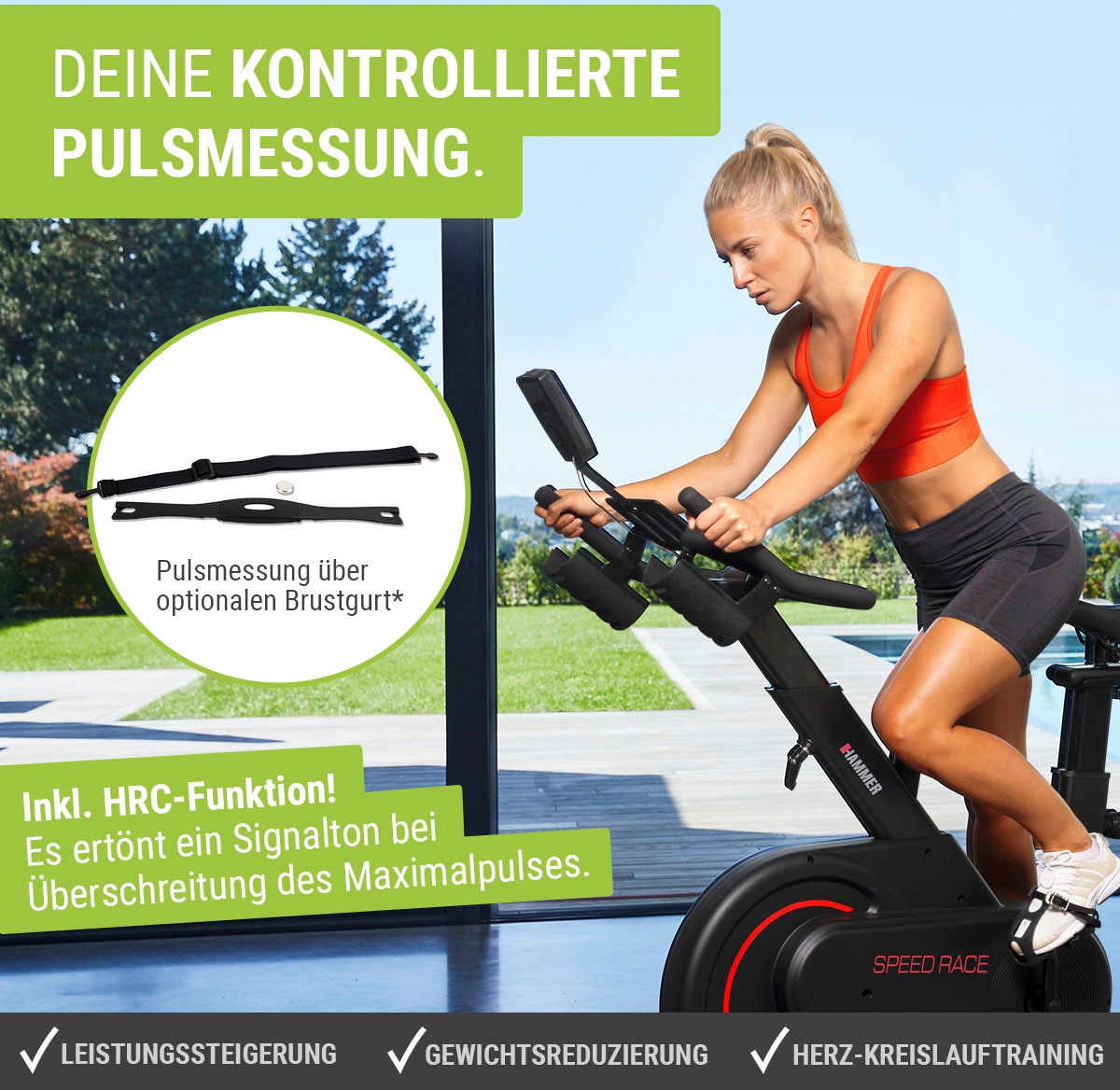 Hammer Speedbike »Race«, Trainingscomputer mit LCD-Anzeige, Fitness-Apps per Smartphone/Tablet