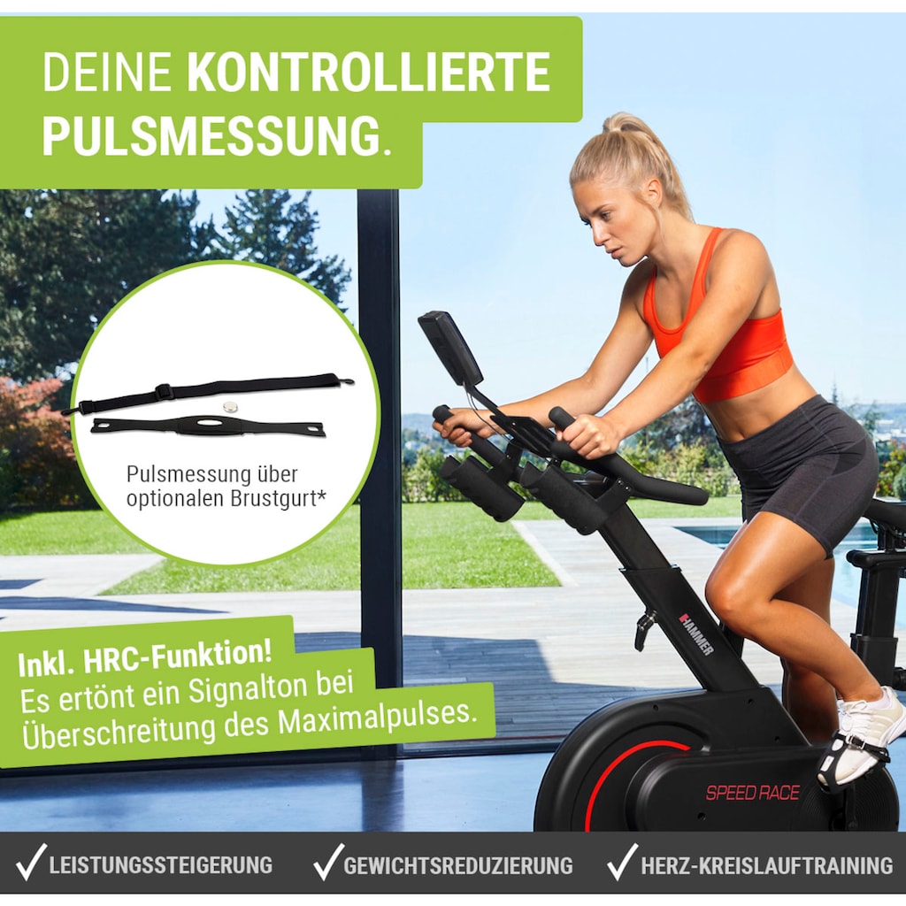 Hammer Speedbike »Race«, Trainingscomputer mit LCD-Anzeige, Fitness-Apps per Smartphone/Tablet