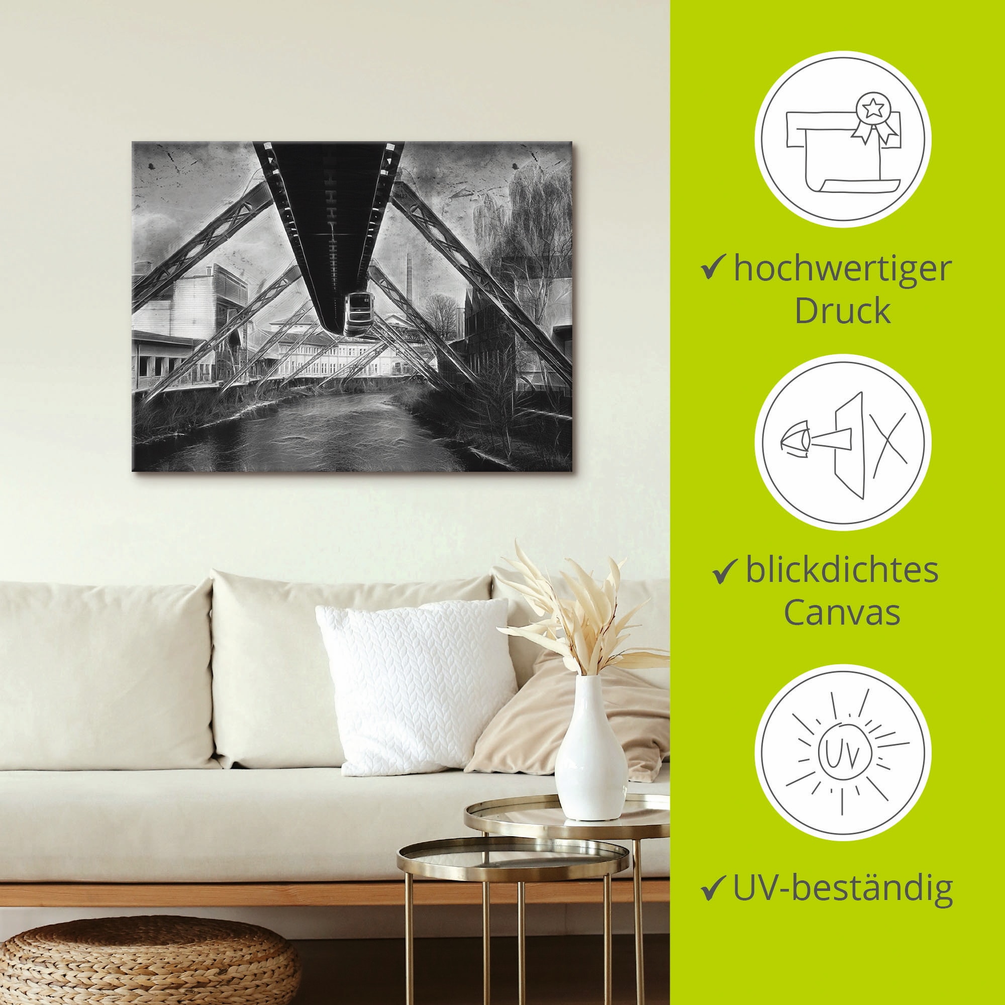 Artland Wandbild »Wuppertal Skyline Collage II«, Architektonische Elemente, (1 St.), als Leinwandbild, Poster in verschied. Größen