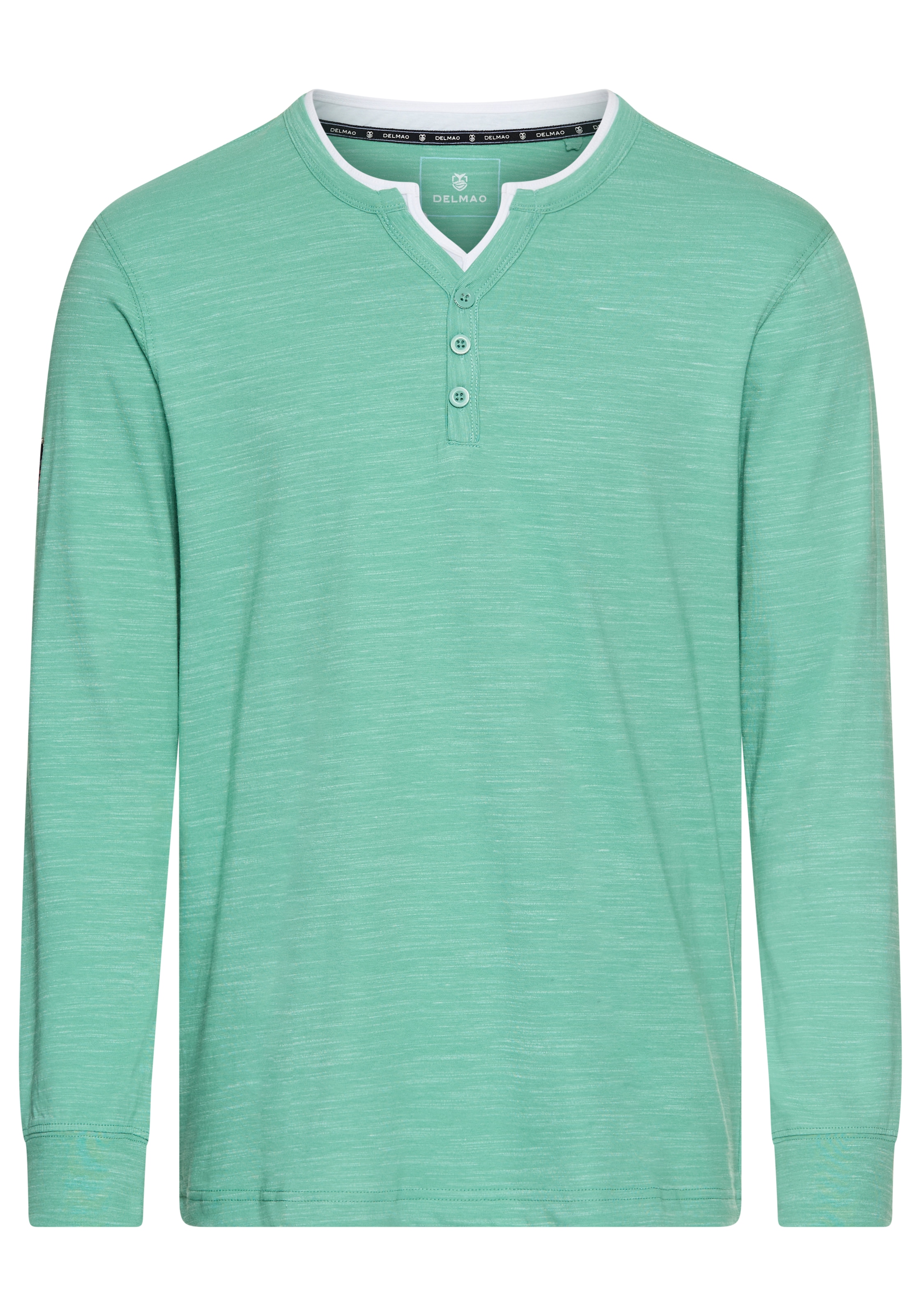 DELMAO Henleyshirt Langarm,  melierte Optik,  Henleykragen,  aus Baumwollmischung