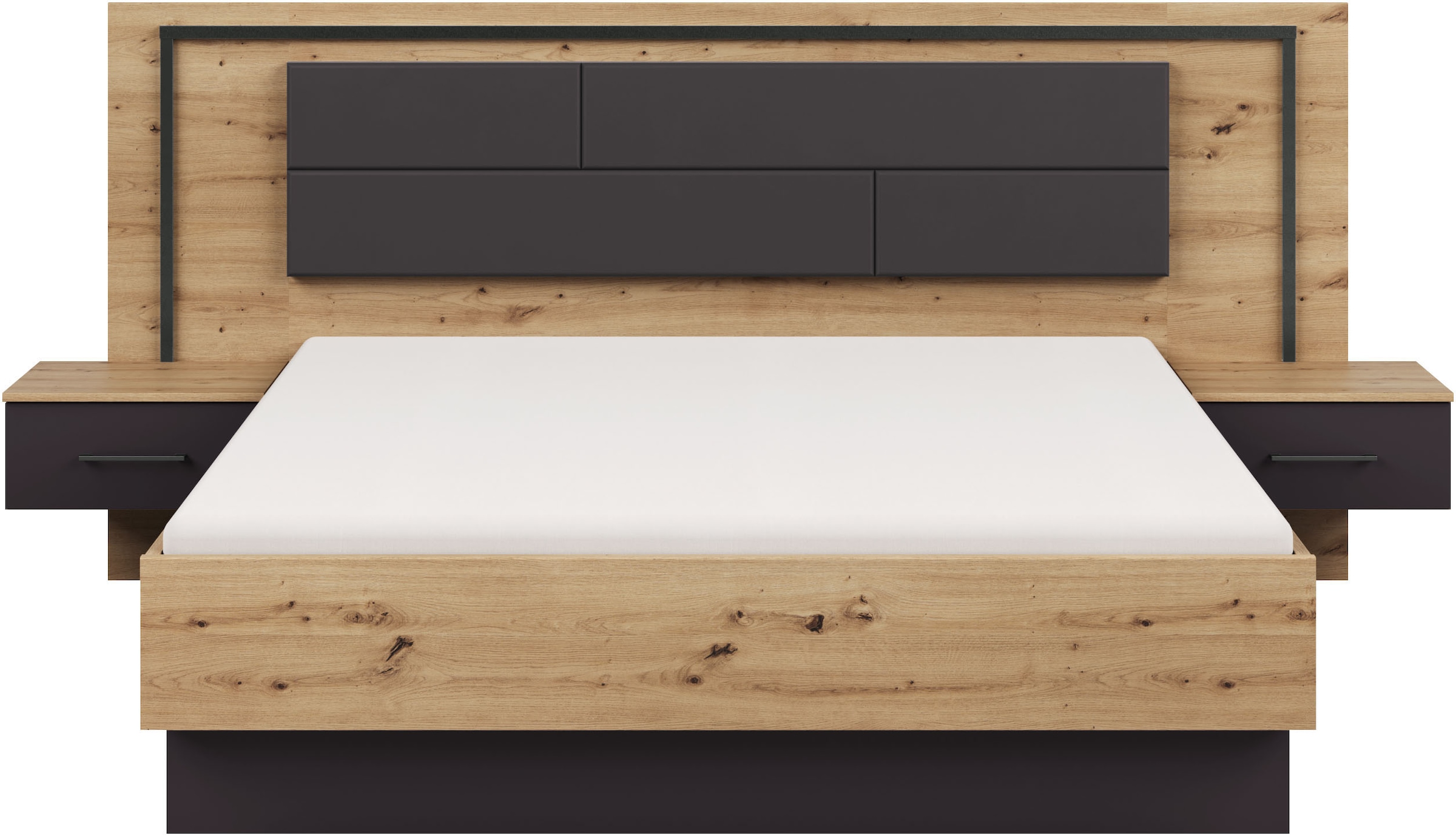 rauch »Bett Doppelbett Komortbett BILBAO-EXTRA« Set, Liegefläche 160x200 oder 180x200 cm, 3 tlg. tlg. Polster-Kopfteil in Lederoptik basalt, mit Beleuchtung MADE IN GERMANY