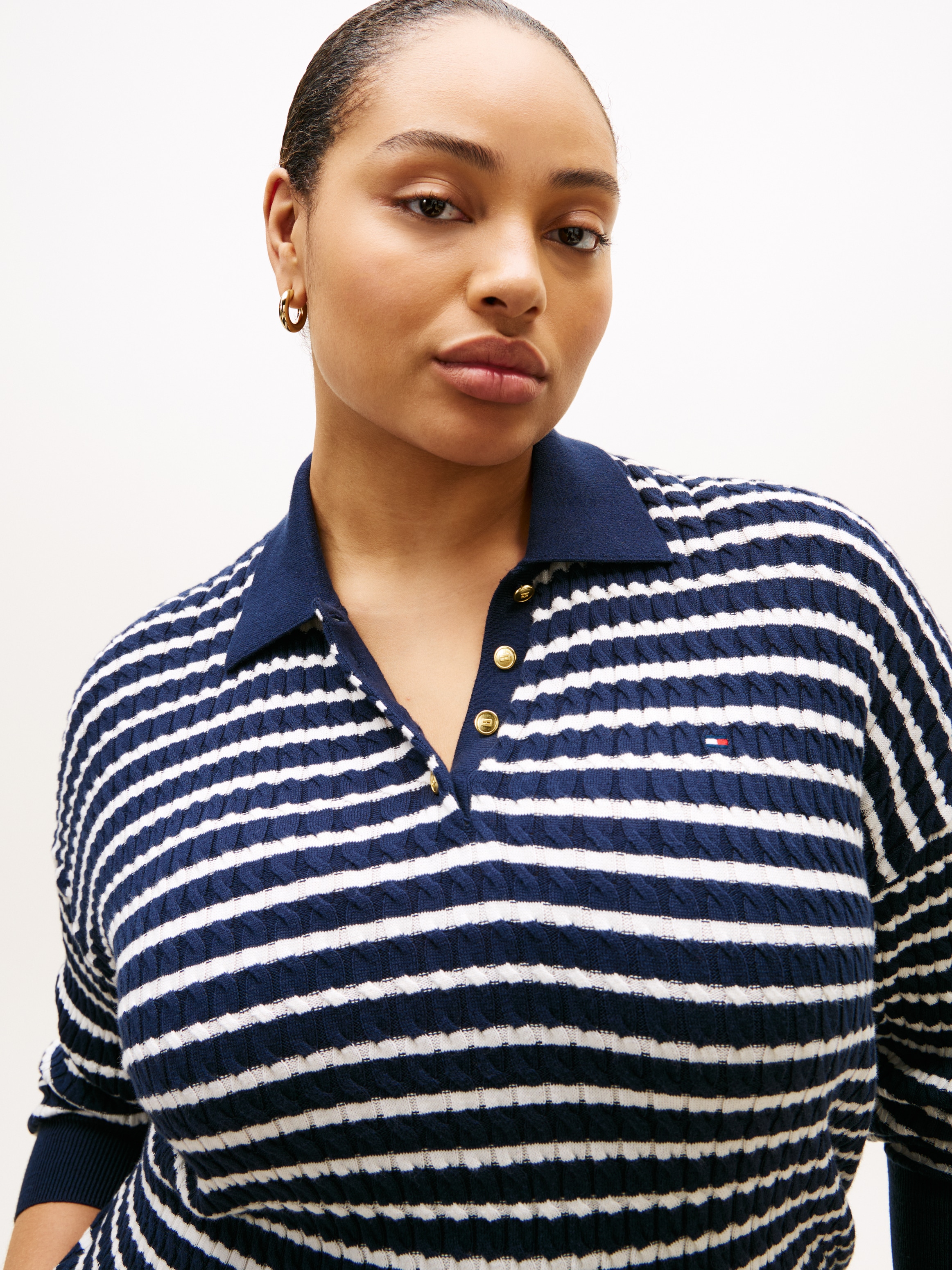 Tommy Hilfiger Curve Polokragenpullover »CRV CO CABLE FINE GG RLX POLO« in großen Größen, mit Zopfmuster