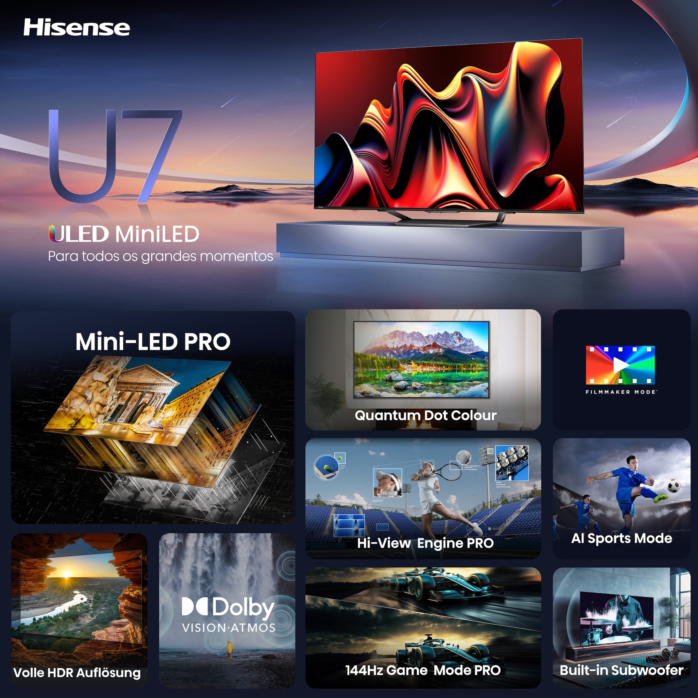 Hisense Mini-LED-Fernseher »75U7NQ«, 189 cm/75 Zoll, 4K Ultra HD, Smart-TV, 4KUHD, ULED, Mini LED