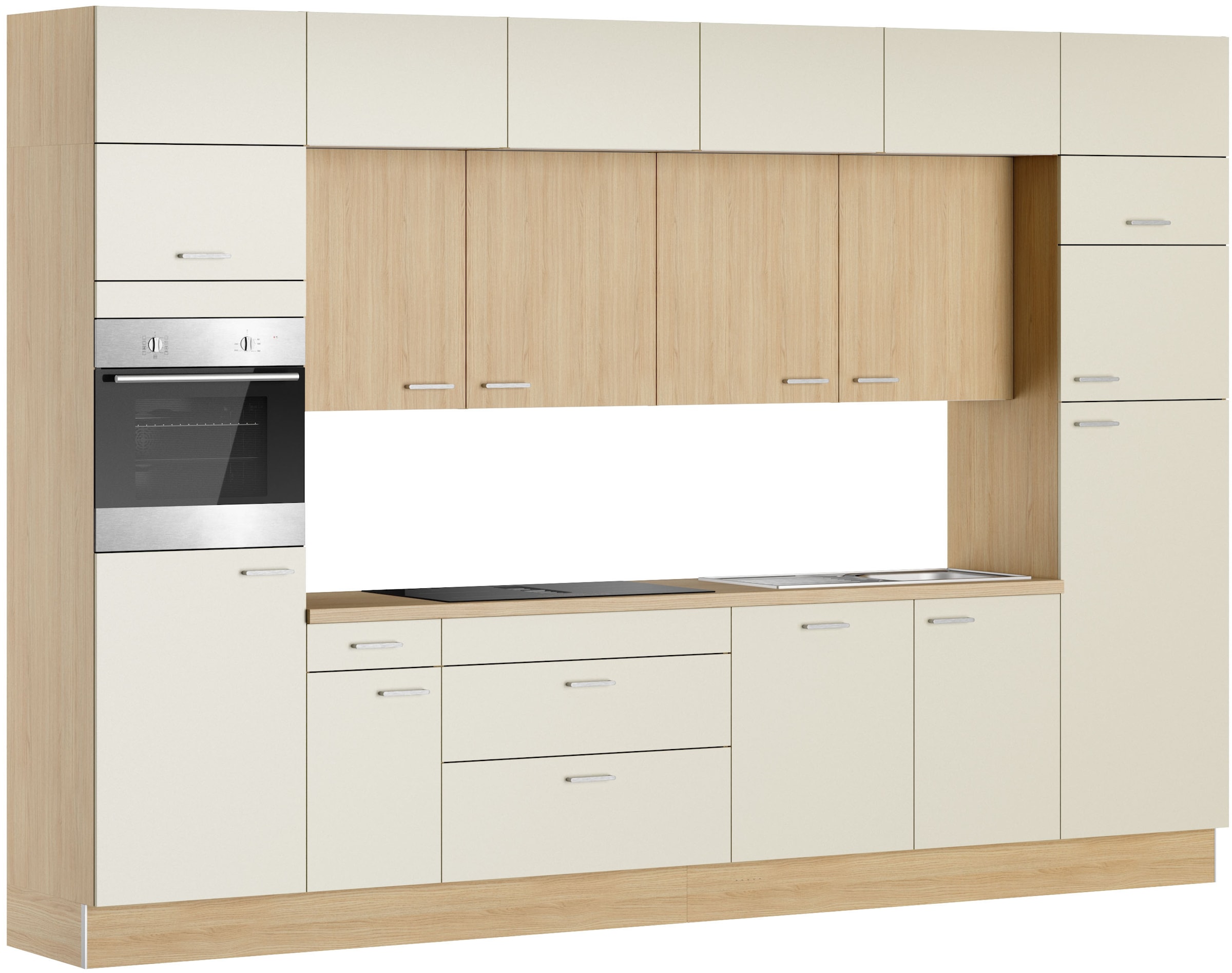 KOCHSTATION Küchenzeile »KS-Lucy wahlweise mit Induktionskochfeld mit integriertem Dunstabzug« Breite 360 cm, Soft-Close, inkl. Zubehör, wahlweise mit E-Geräten