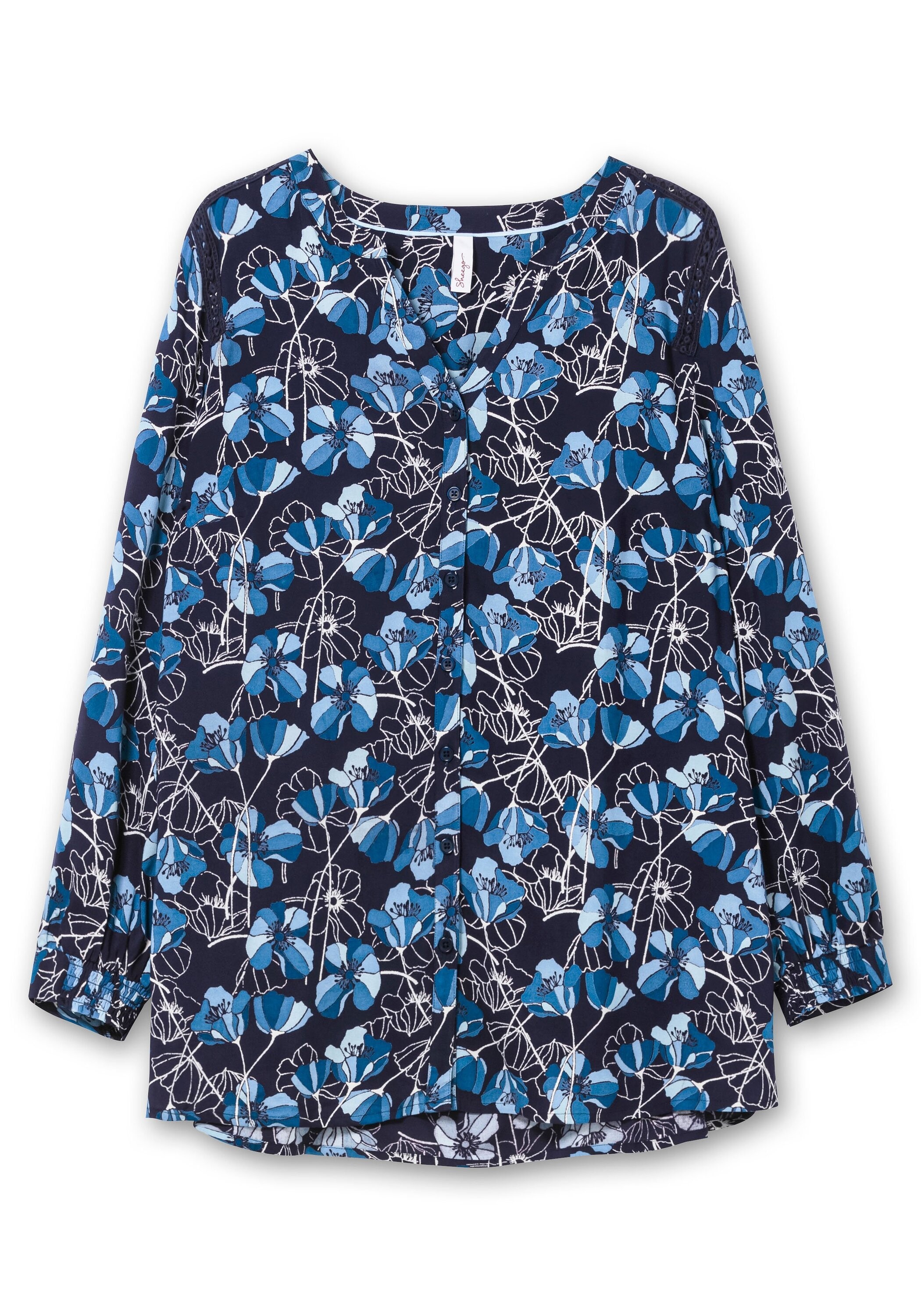 Sheego Druckbluse »Bluse mit Blütenprint und Spitzenborte«