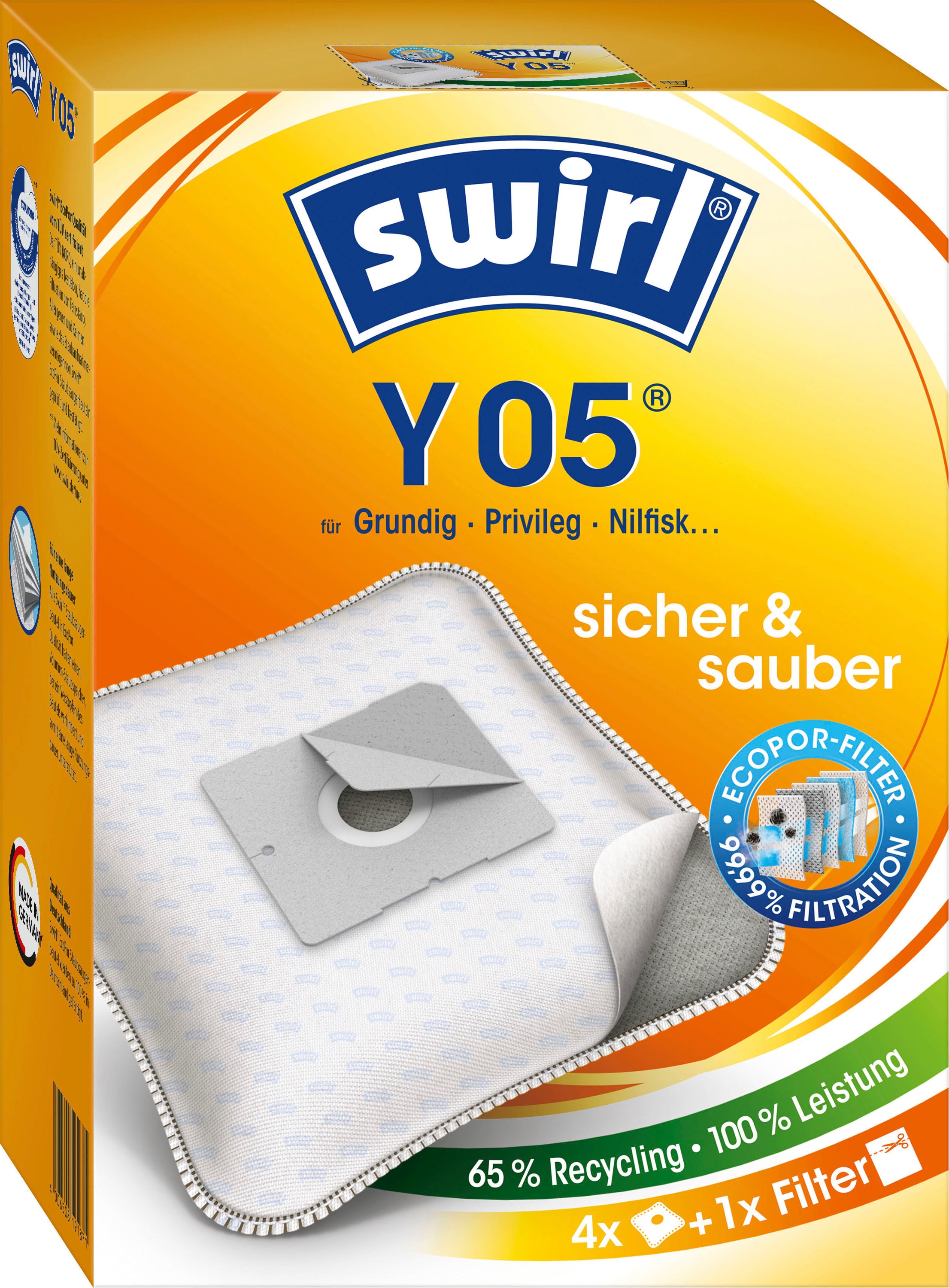 Swirl Staubsaugerbeutel »Y 05 für Dirt Devil, Progress und Samsung«, (Packung), 4er- Pack