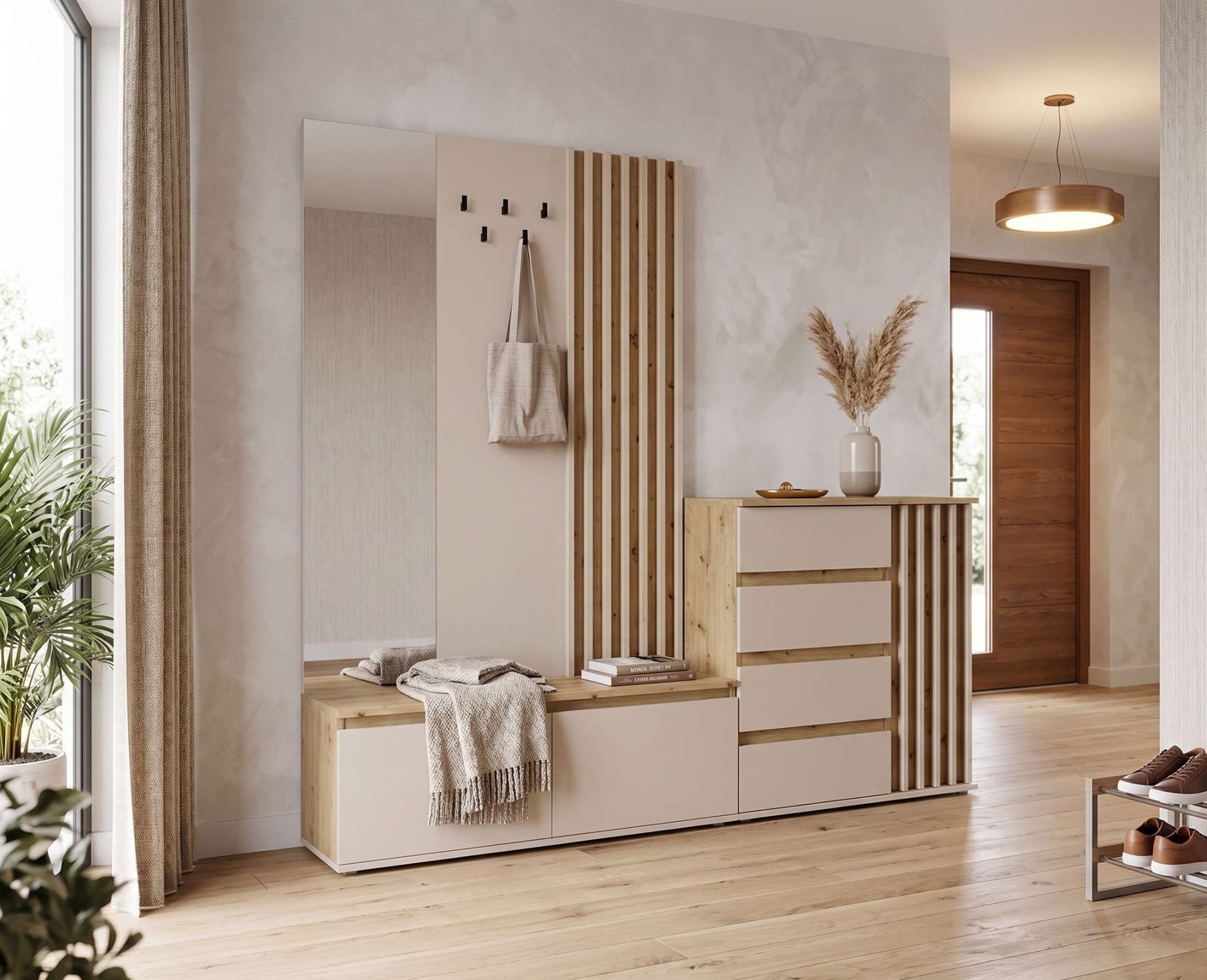 Home affaire Kommode »LANDUVA Sideboard mit viel Stauraum, Breite 80 cm« Schrank mit Schubladen und 1 Tür, Lamellen Design