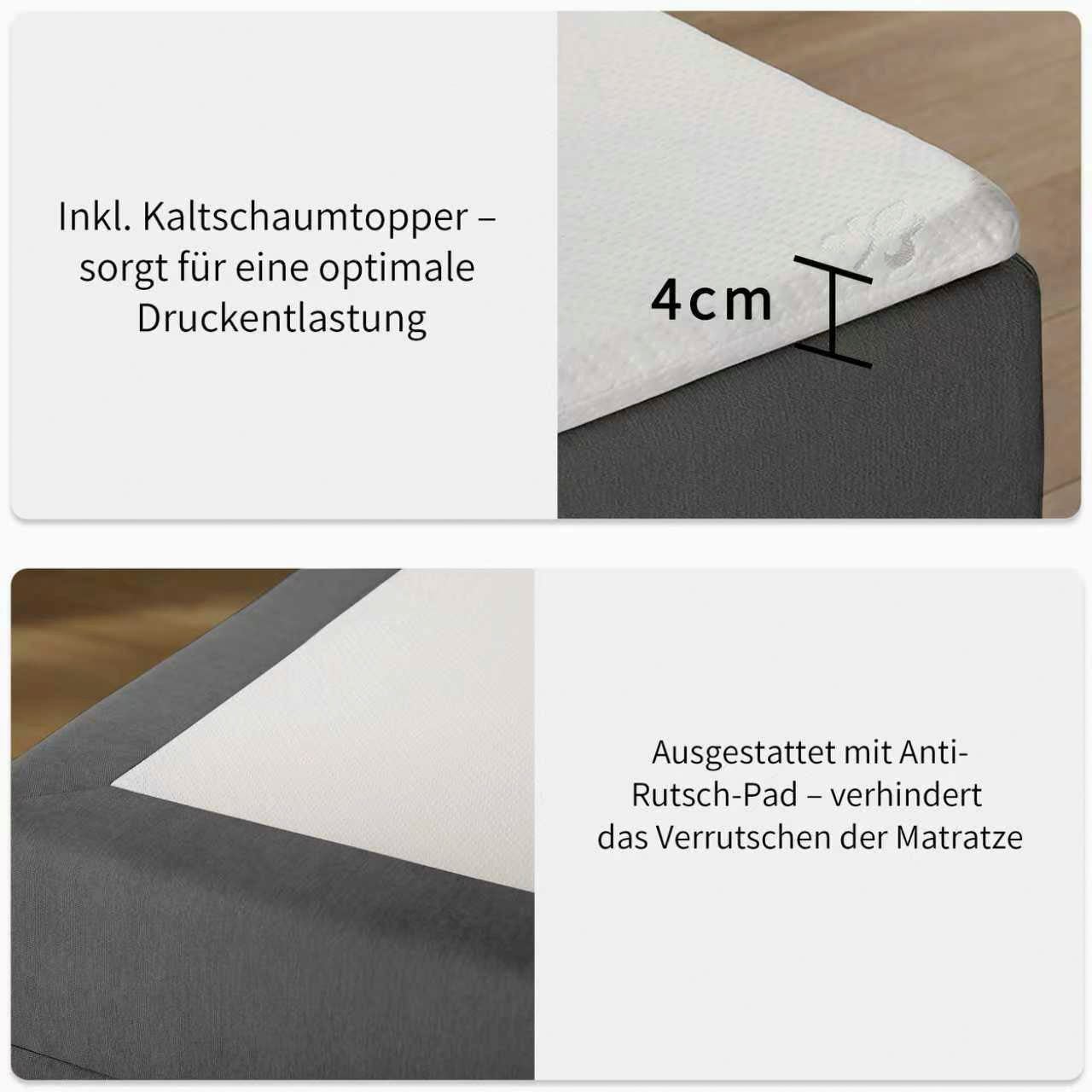 OTTO home Boxbett »HAILEYY, Polsterbett mit Bettkasten, inkl. Taschenfederkernmatratze H3« mit Kaltschaumtopper, Chenille-Bezug, 140x200 & 180x200 cm