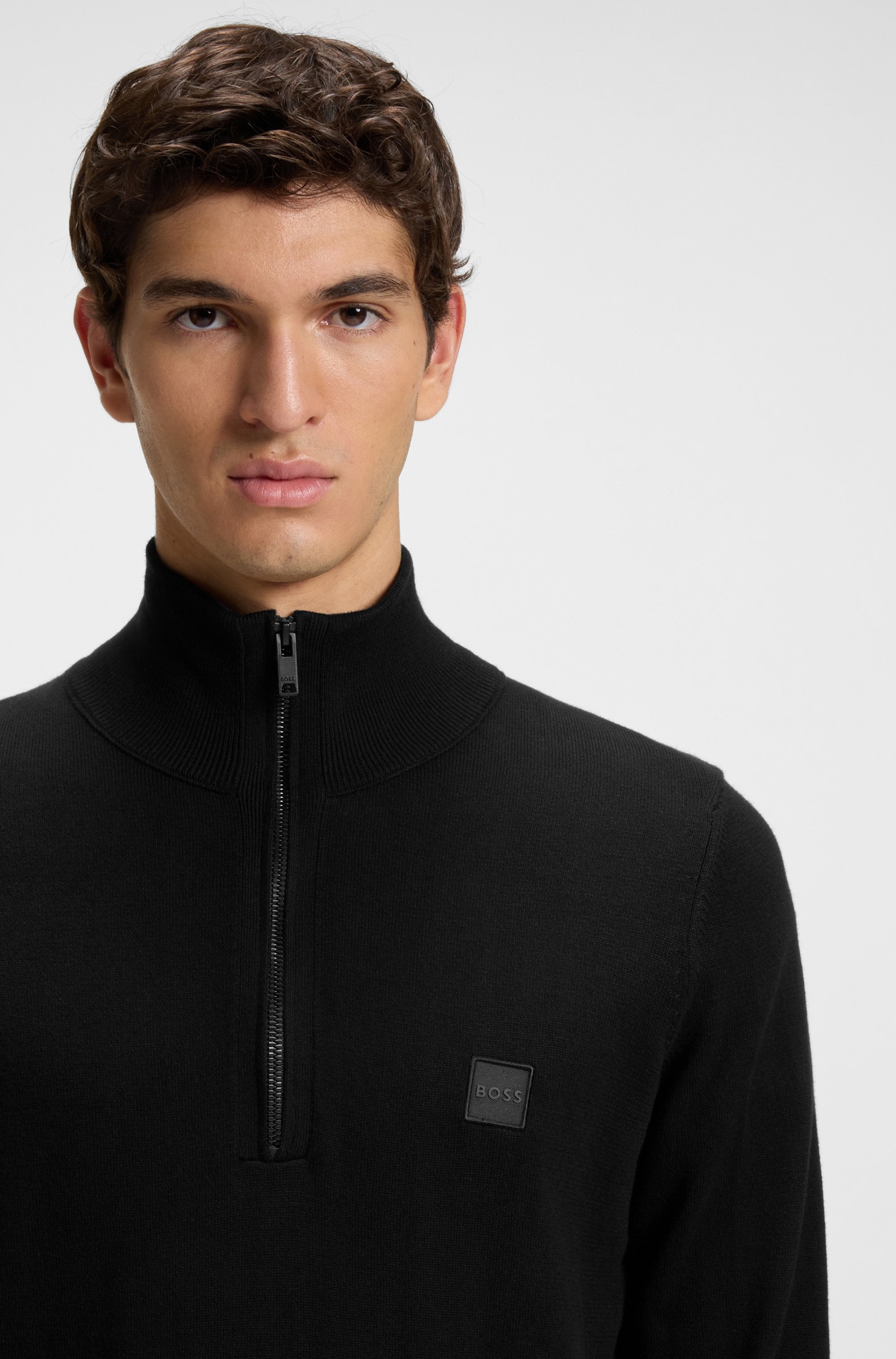 BOSS ORANGE Rollkragenpullover »Kanobix Half Zip Cotton Cashmere« Regular fit, Stehkragen mit Reißverschluss, Ton-in-Ton Logo