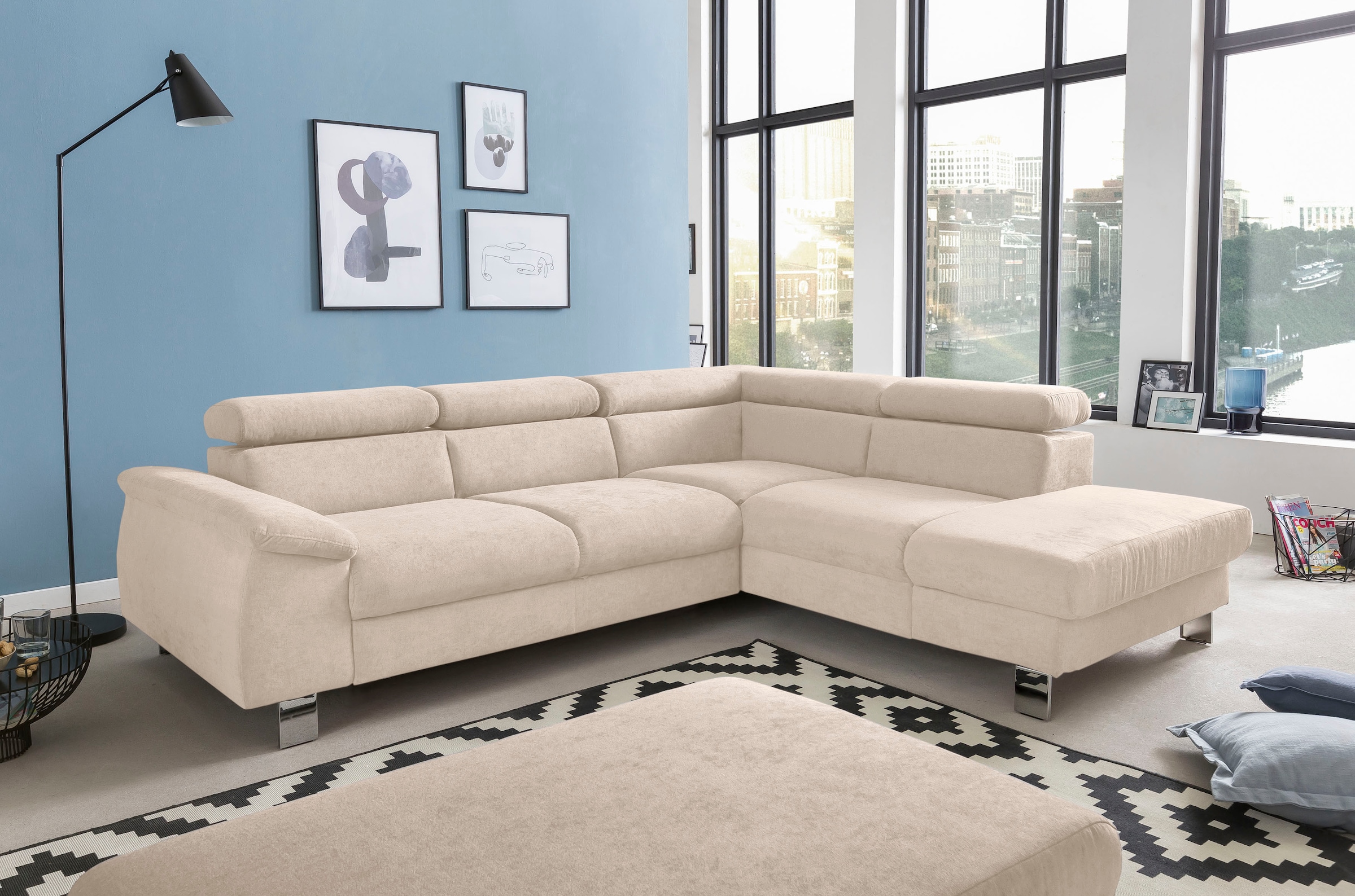 COTTA Ecksofa »Komaris L-Form, B: 249 cm« mit Kopfteilverstellung, optional Schlaffunktion, Bettkasten & Licht