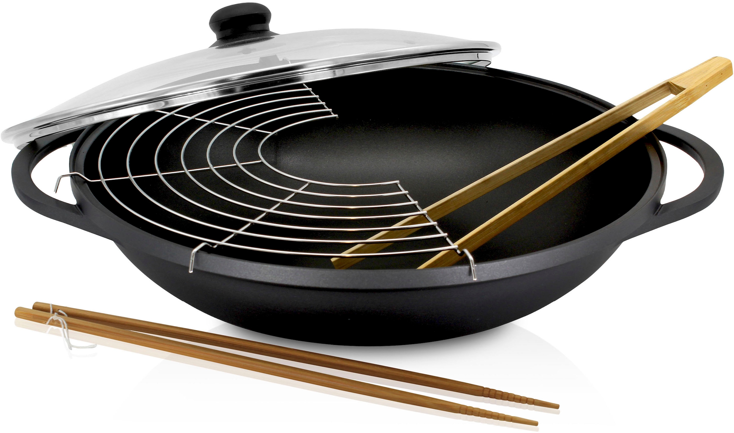 Wok »Aluguss Wok mit Glasdeckel LEIPZIG, 36 cm«, Aluminiumguss, (1 tlg.), hochwertige...