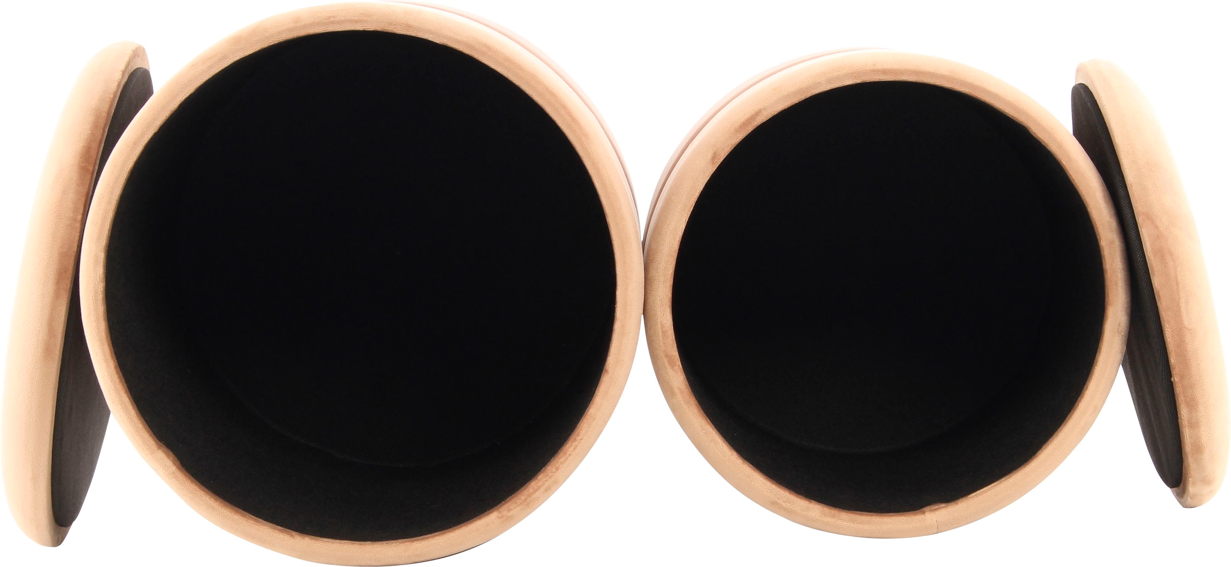 Kayoom Stauraumhocker »Hocker Zora 125 2er-Set, samtweicher Stoffbezug,runde elegante Form« Set, 2 Stk. tlg. edles Design mit Metallring, gepolstert, mit Stauraum