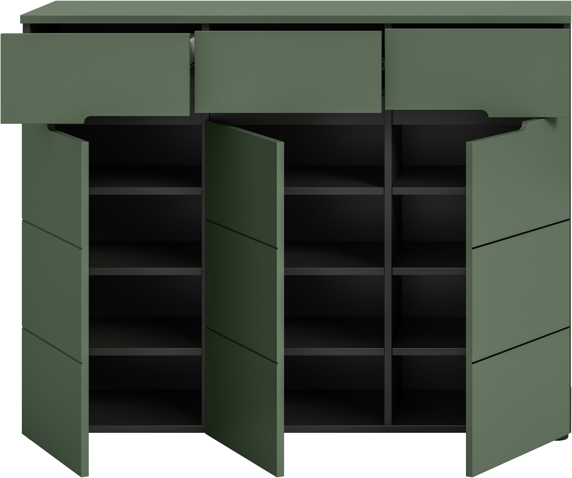 Home affaire Garderobenschrank »REHAT, TOPSELLER!, Breite 120 cm, 3 Türen, 3 Schubkästen, 12 Fächer« in verschiedenen Farben erhältlich, Platz für ca. 24 Paar Schuhe, 1 Stk. tlg. Schuhschrank, Kommode, Schuhkommode, Anrichte, Sideboard