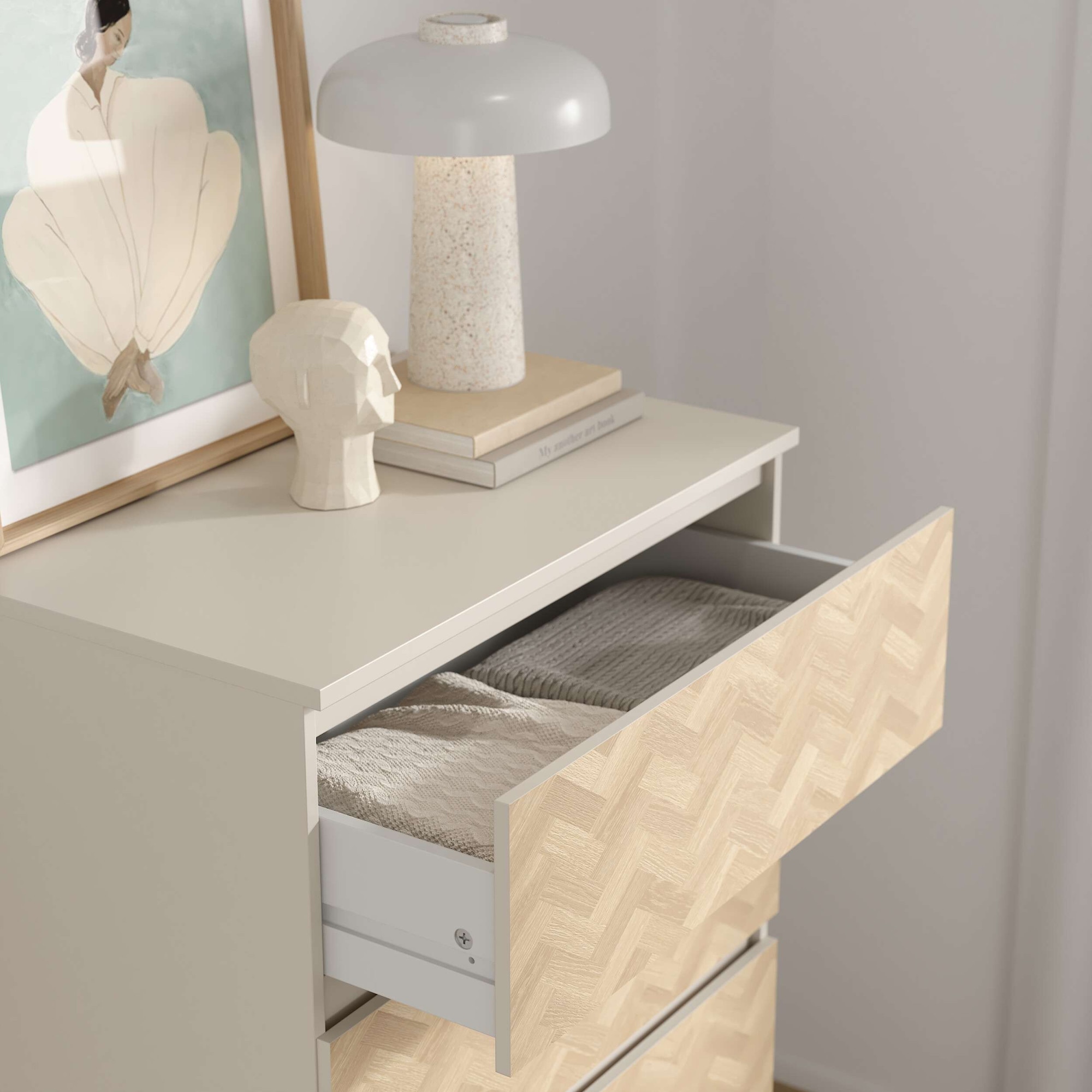 Home affaire Kommode »Maise in Holzoptik mit elegantem Fischgrätmuster« Fischgrätdekorfronten für einen modernen Wohnstil