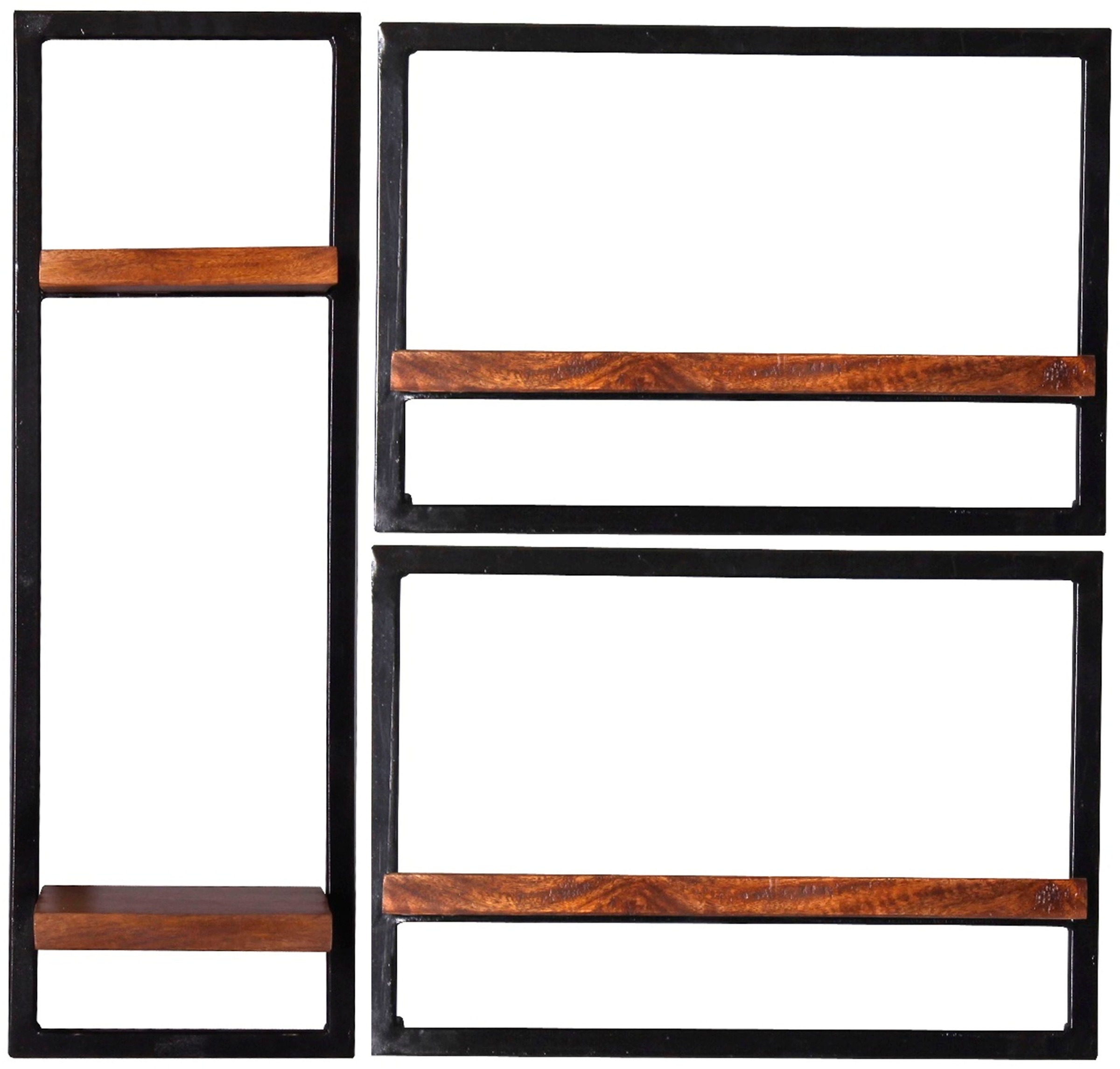SIT Wandregal "Agadir Wandregal-Set 3-teilig aus Mangoholz mit Altmetall" Set, 1 hohes & 2 breite Wandregale für flexible Wandgestaltung