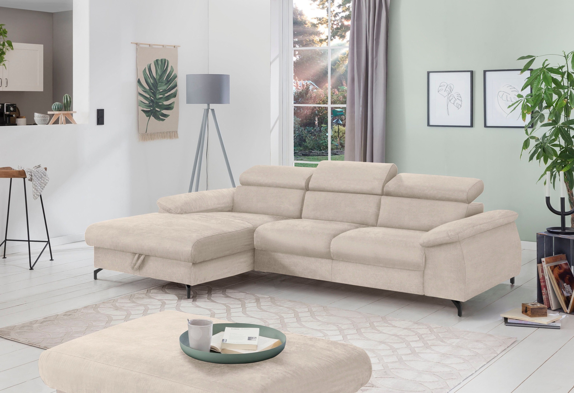 COTTA Polstergarnitur »Komaris L-Form«, (Set), Set bestehend aus: Ecksofa mit Kopfteilverstellung & Hocker