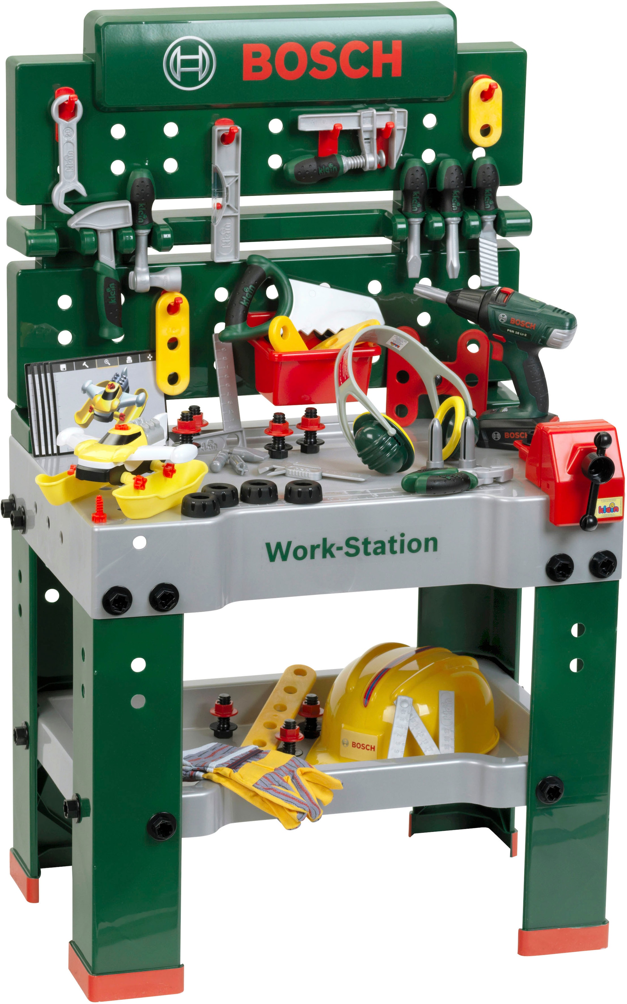 Klein Spielwerkbank »BOSCH-Workstation Mega, mit Handwerker Set«, mit BOSCH Akkuschrauber;...