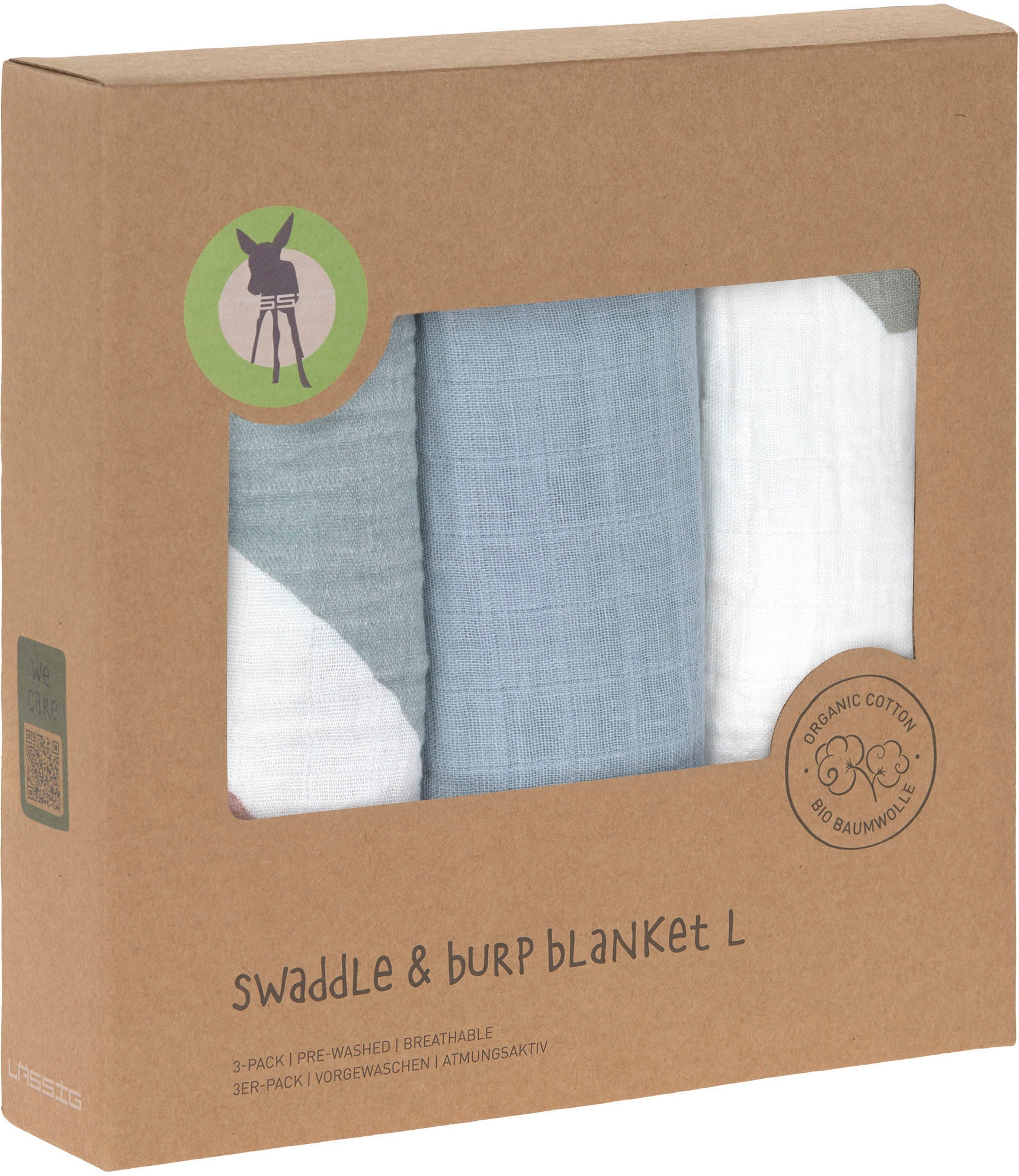 LÄSSIG Stoffwindeln »Mulltuch-Set L, Rainbow powder blue«, (Set, 3 St.)