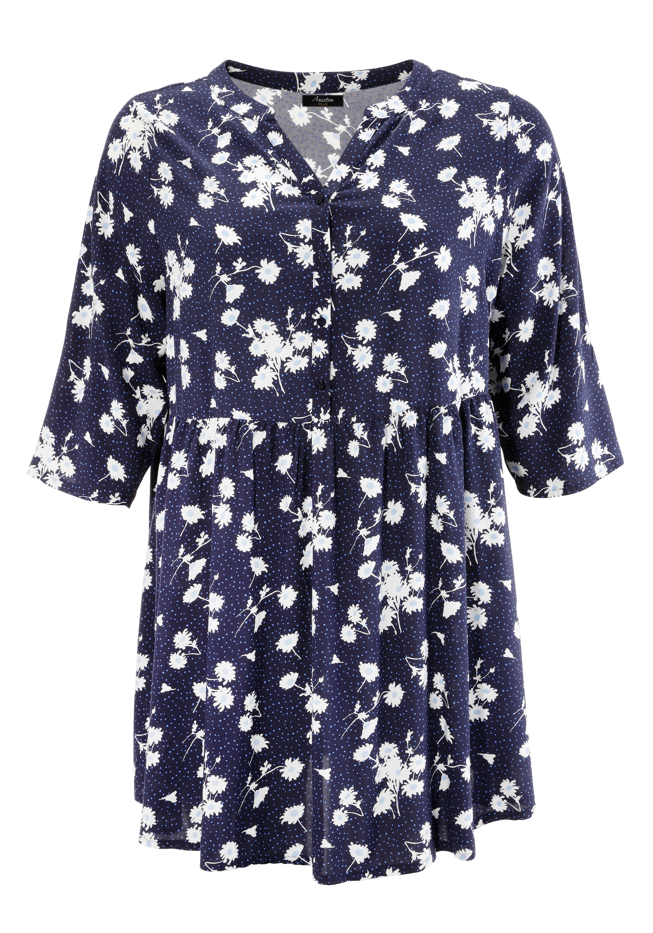 Aniston PLUS Longbluse, mit Blumen und kleinen Pünktchen bedruckt - NEUE KOLLEKTION