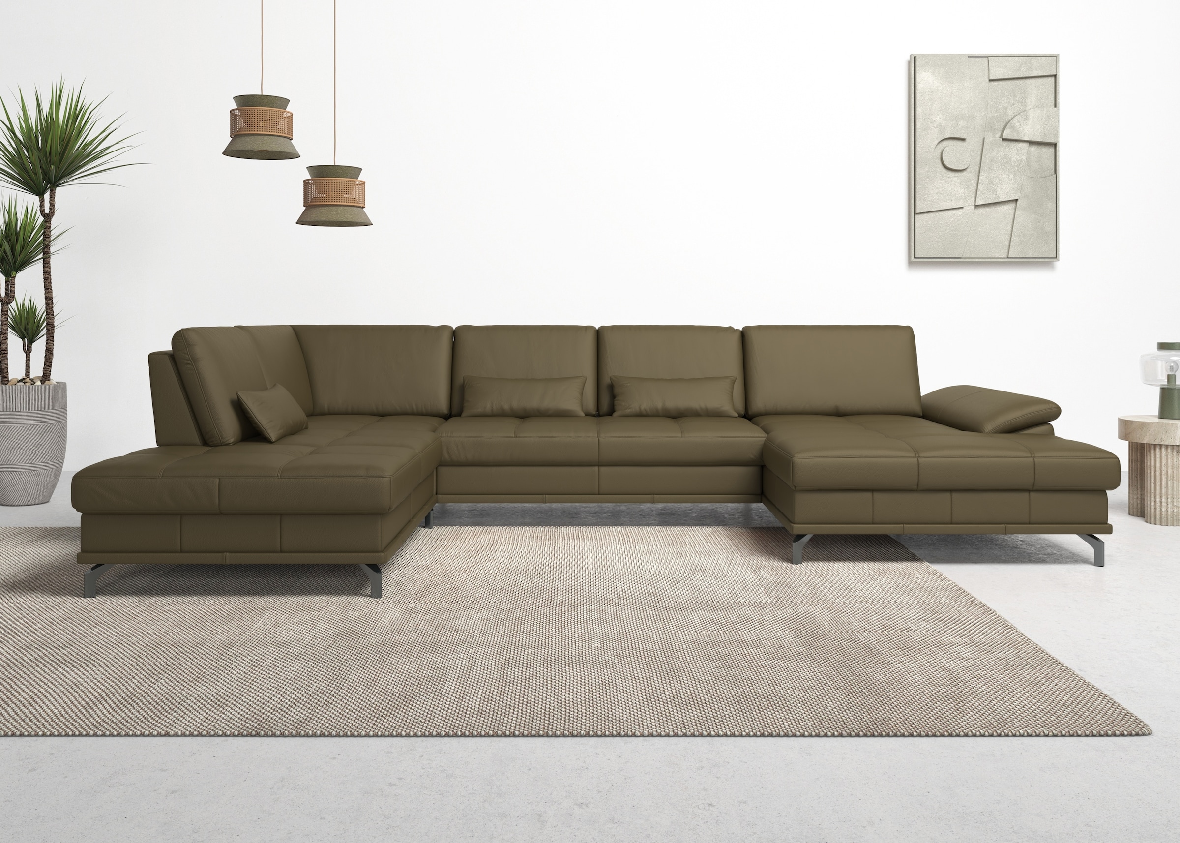 Places of Style Wohnlandschaft »Costello U-Form, B: 363 cm mit Sitztiefen-, Armteilverstellung &«, 3 Nierenkissen, optional Bettfunktion & Bettkasten