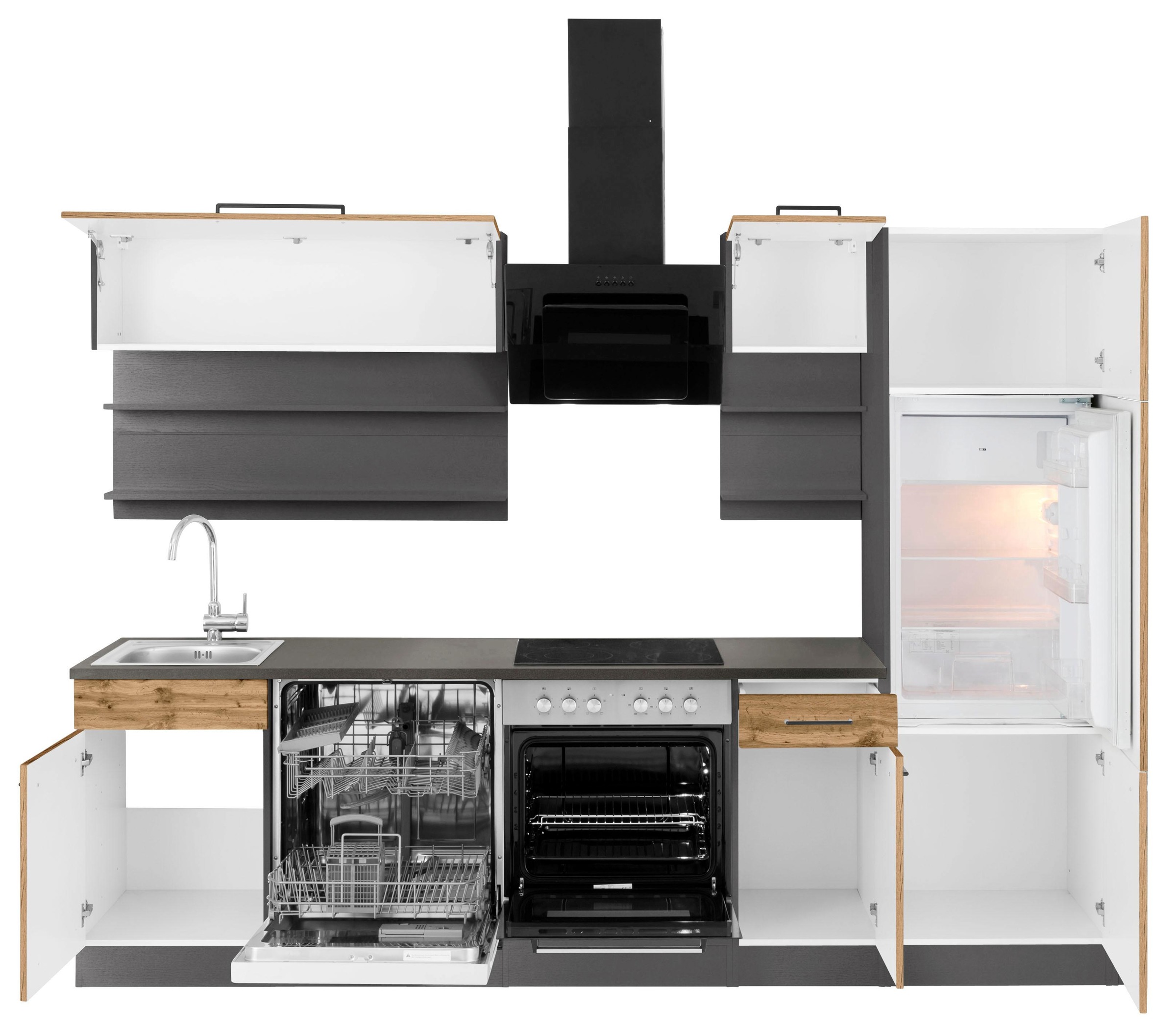 KOCHSTATION Küchenzeile »KS-Tulsa«, ohne E-Geräte, Breite 270 cm, schwarze Metallgriffe, MDF Fronten
