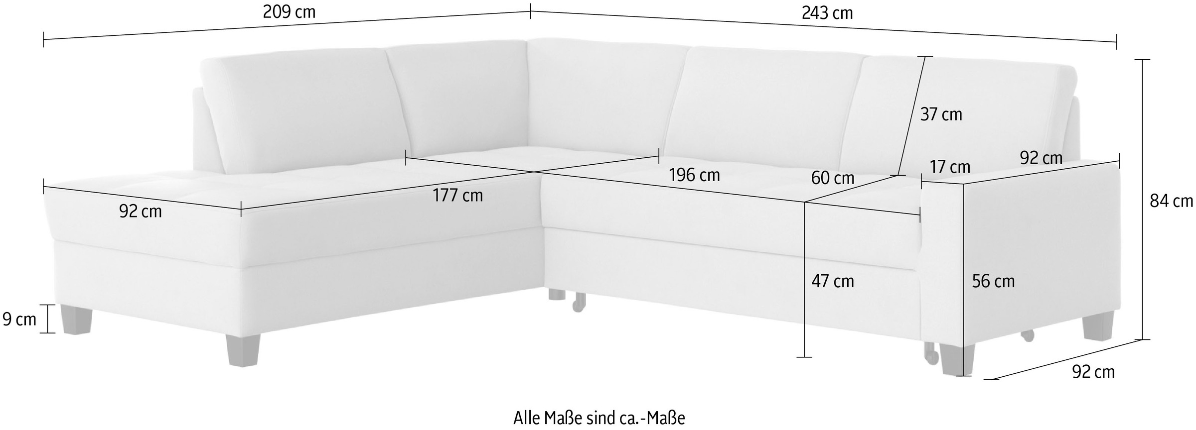 DOMO collection Ecksofa »Florentina zeitlos und elegant, Sitznähte als Designelement, L-Form«, wahlweise mit Bettfunktion, mit Kontrastnaht, Komfortsitzhöhe 47cm