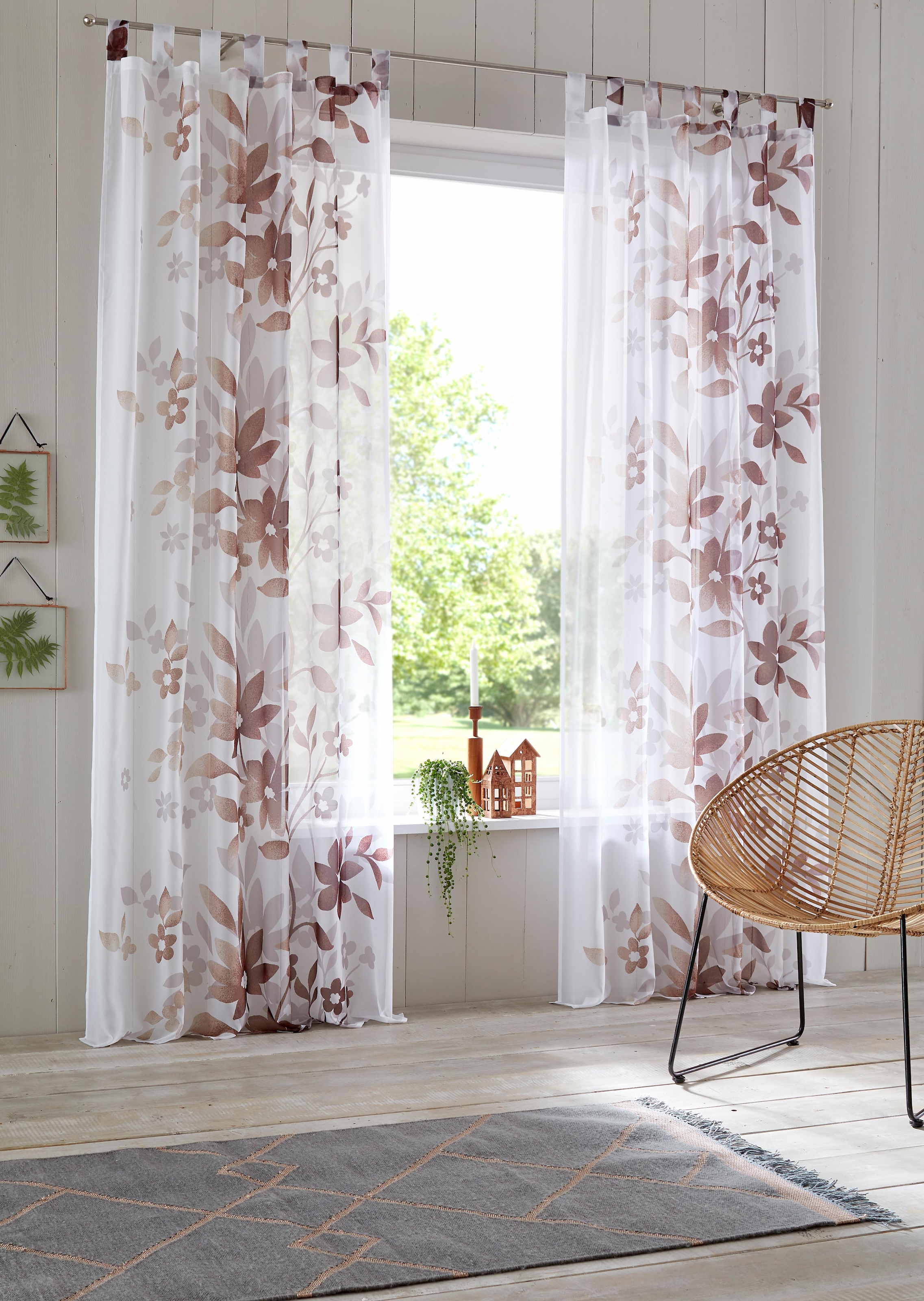 Home affaire Gardine »Ina«, (2 St.), 2-er Set, einseitig floral bedruckt, Voile, Blumen