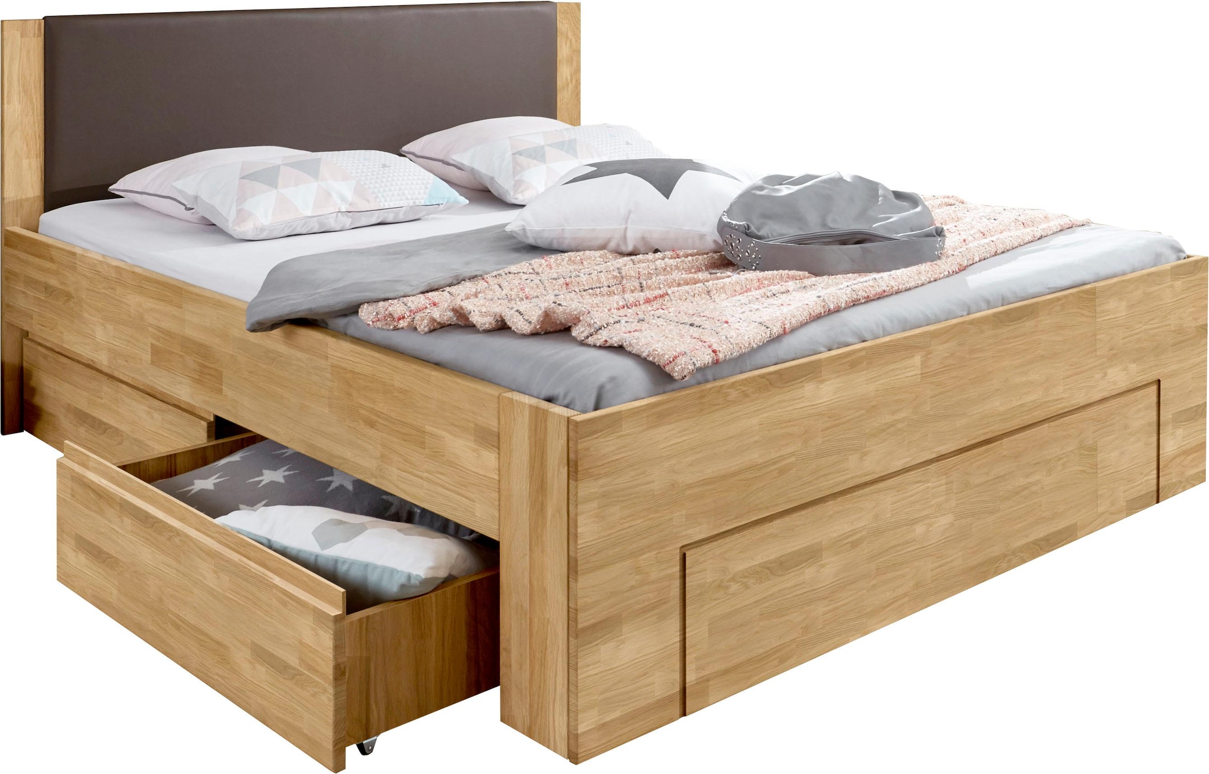 OTTO home, Stauraumbett »Bernett« aus massiver Buche, mit Stauraumschubladen, kernbuche, Liegefläche Länge Breite: 200 cm x 160 cm