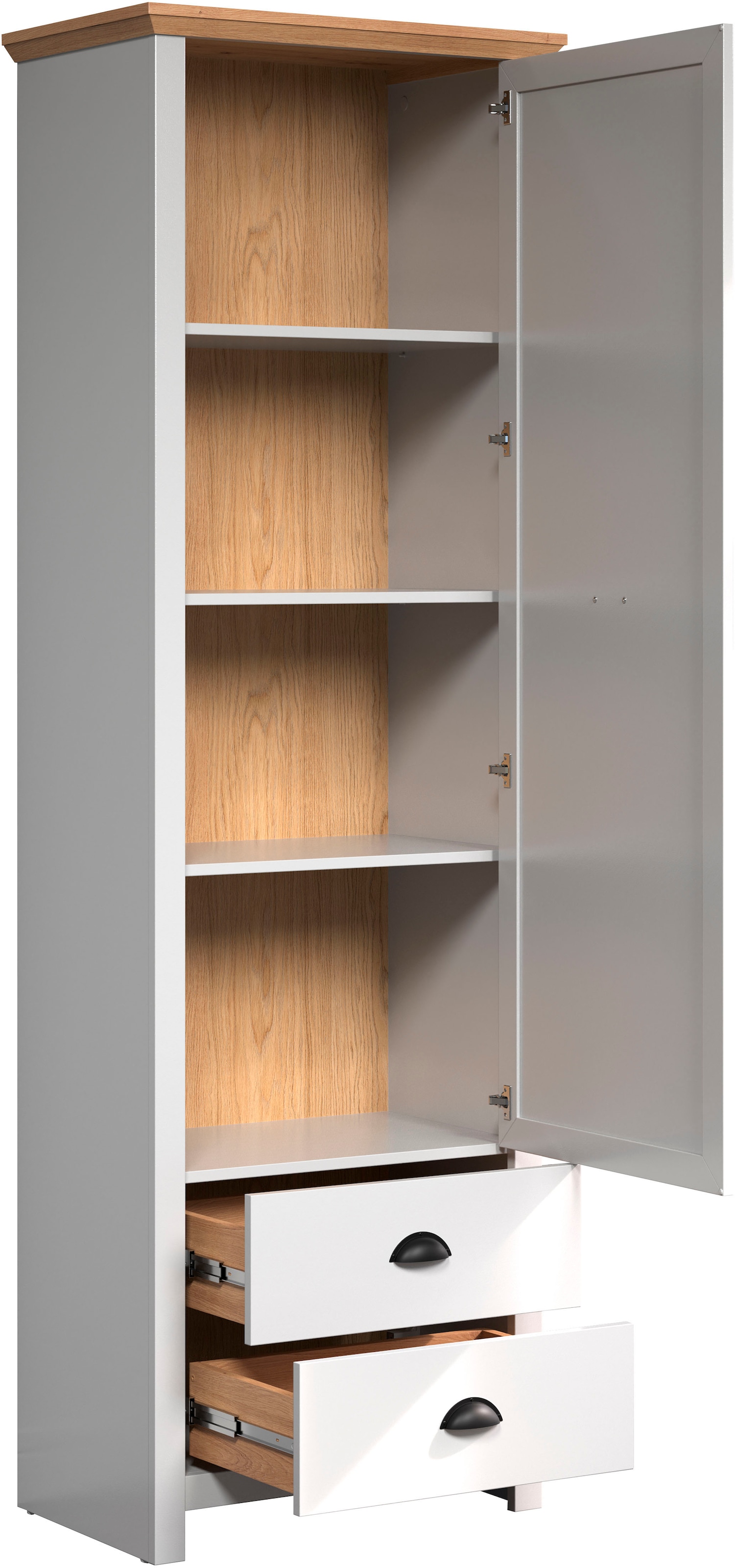Home affaire Garderobenschrank »Herzwill« Kleiderschrank, grau, Eiche, Kleiderstange, B/H/T ca.: 65/201/41 cm
