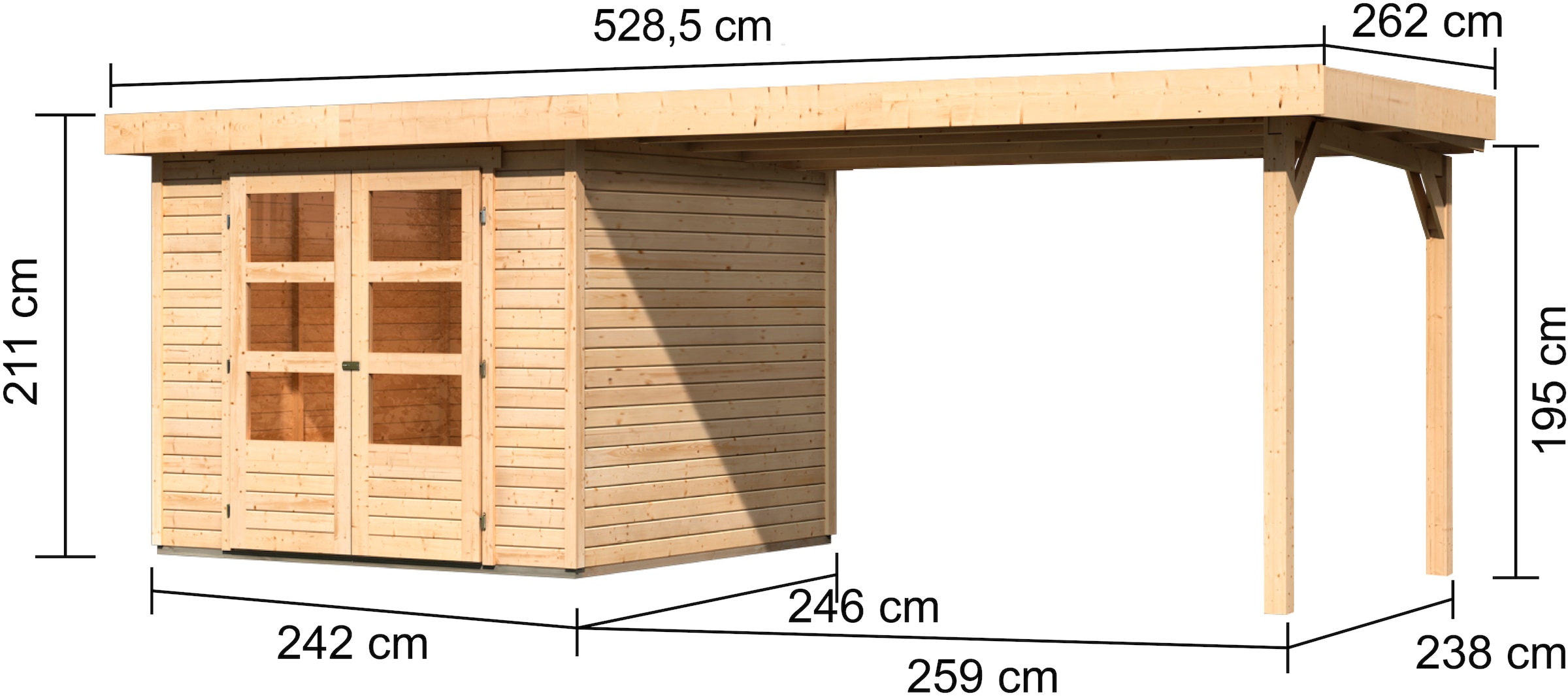 Karibu Gartenhaus »Arnis 3,5« mit Anbaudach 2,80 cm Breite