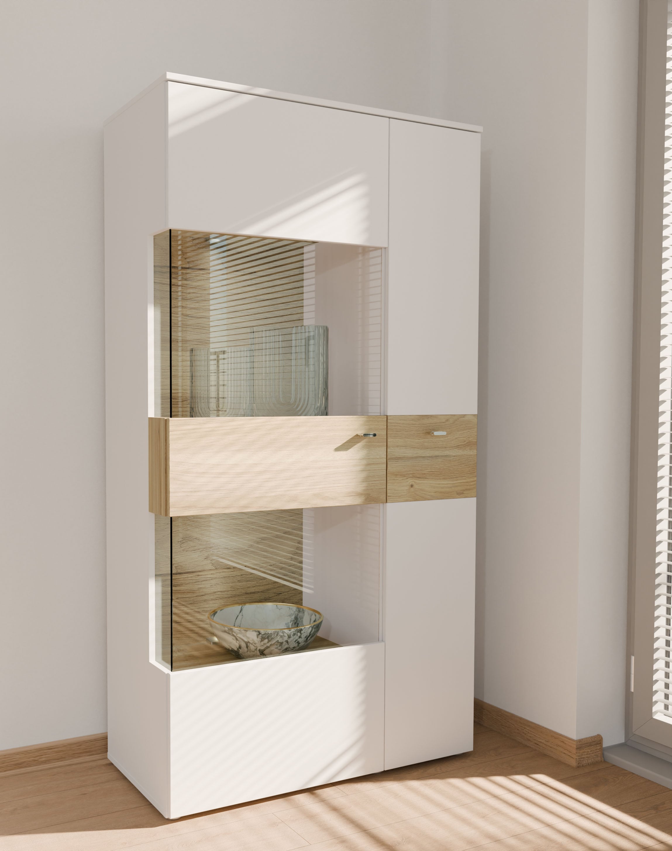 FORTE Vitrine »Como«, Highboard, LED Beleuchtung Einlegeböden, Glastüre, Soft Close