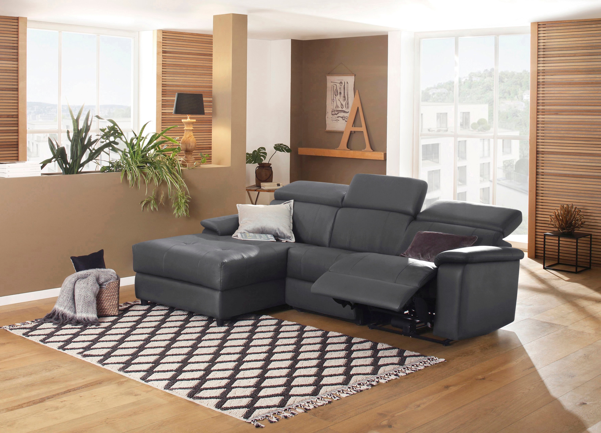 Home affaire Ecksofa »Binado, L-Form,« mit manueller oder elektrischer Relaxfunktion mit USB-Anschluss