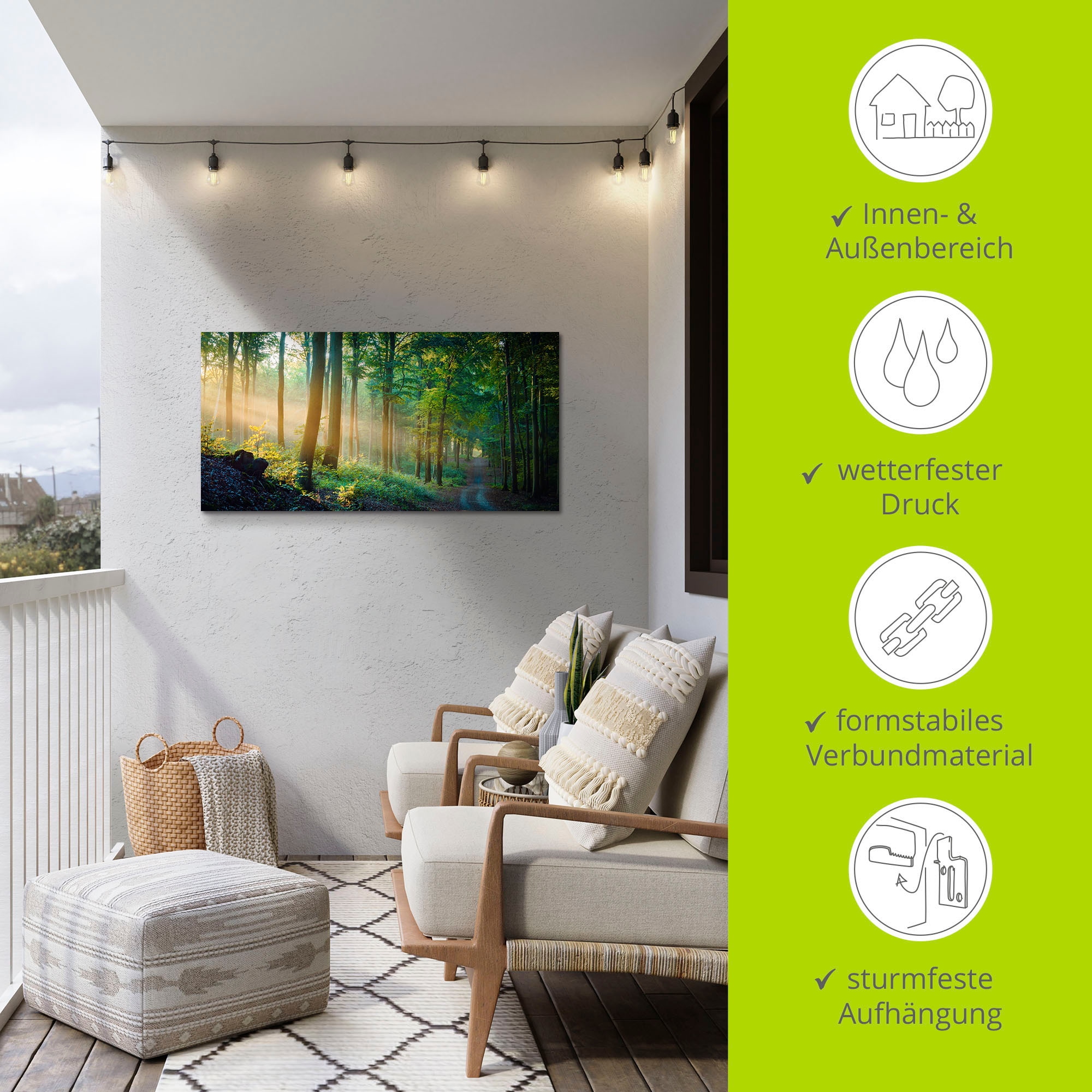 Artland Alu-Dibond-Druck »Herbstmorgen im Wald« Waldbilder 1 Stk. tlg. für Innen- und Außenbereich geeignet, Outdoorbild