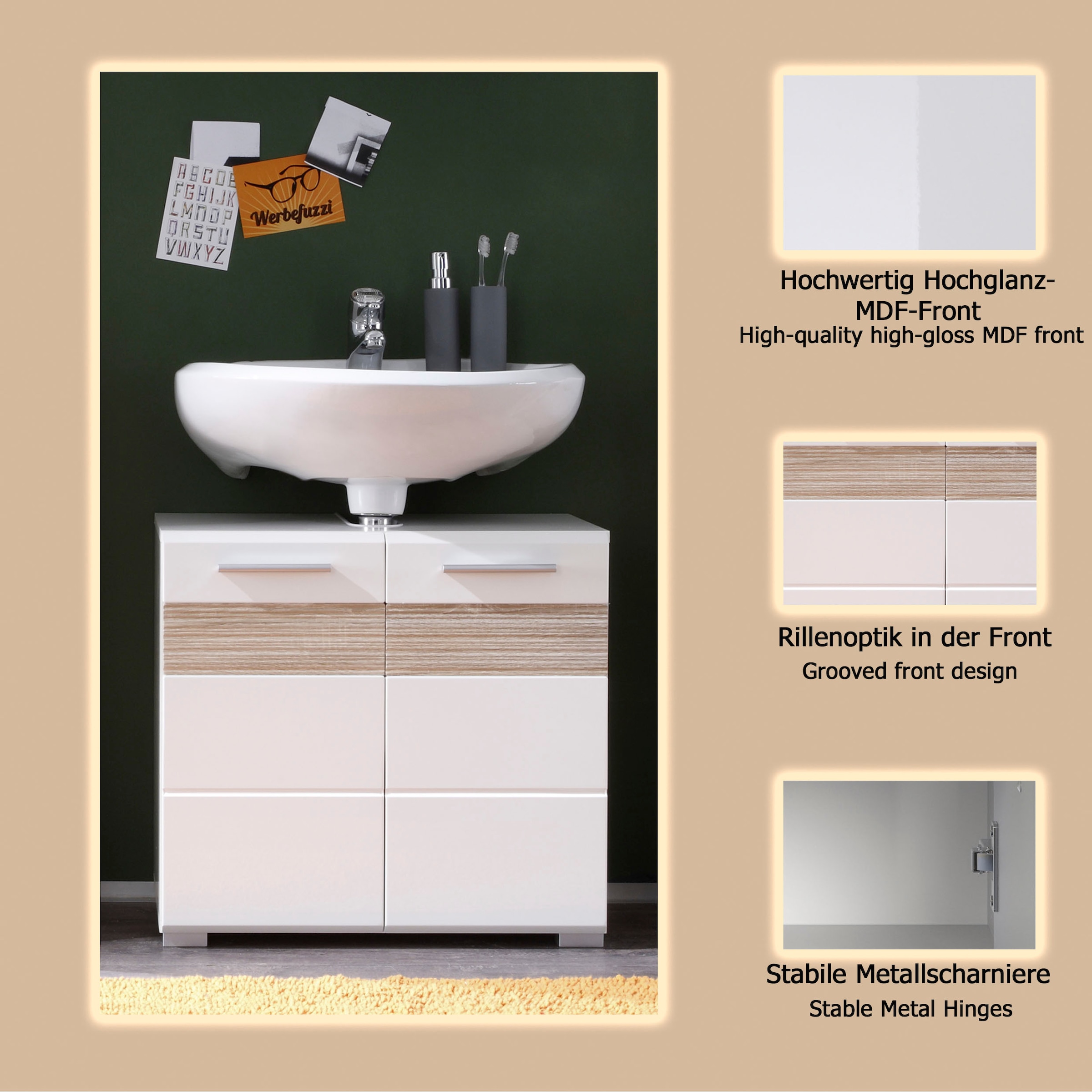 welltime Waschbeckenunterschrank »Marbella« Waschbeckenunterschrank zur Wandmontage - (B/T/H) 60/34/56 cm