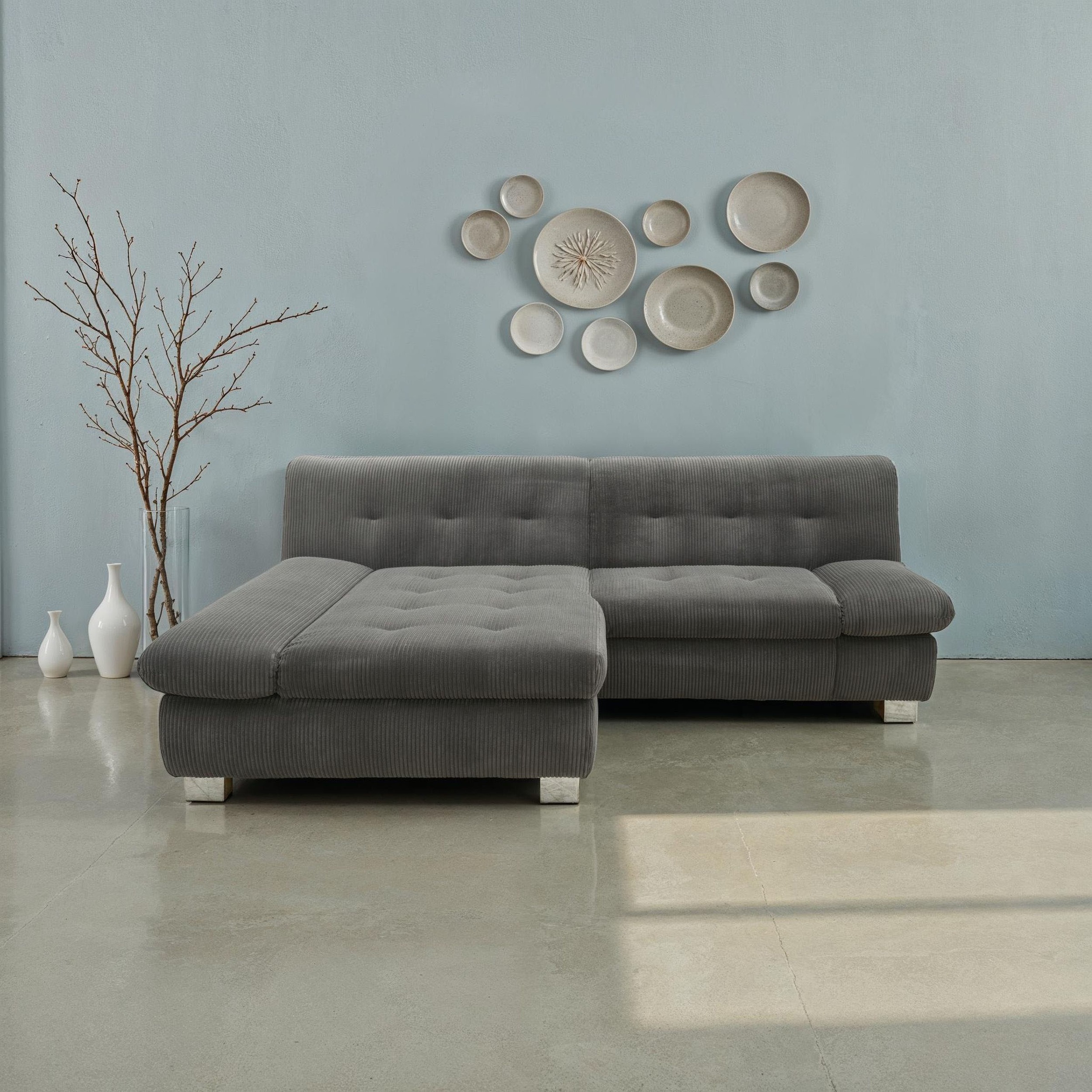 DOMO collection Ecksofa »100031 kompakte Stellmaße, komfortabel und bequem, L-Form«, wahlweise mit Bettfunktion und Armteilverstellung. Breite 234cm